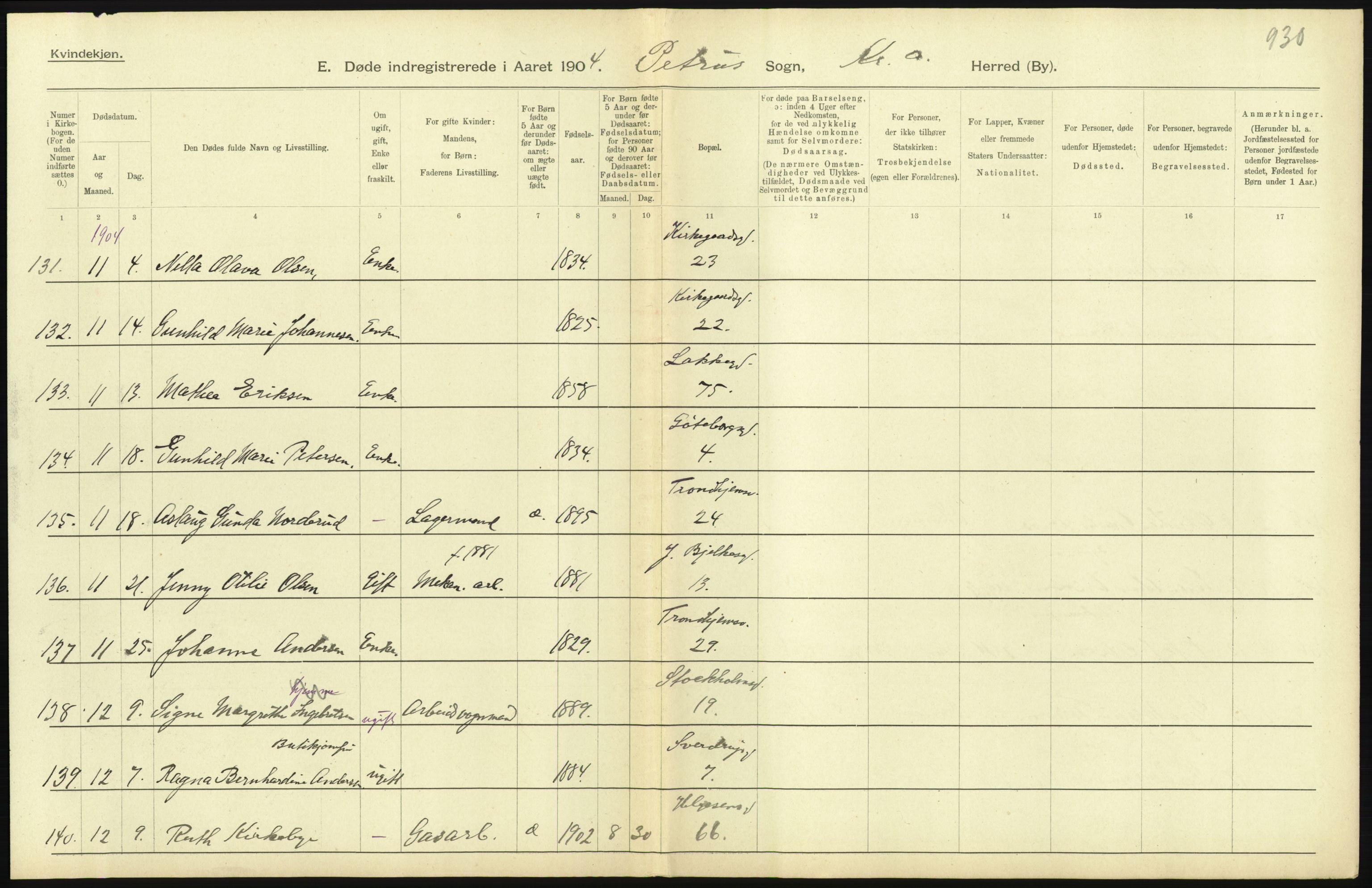 Statistisk sentralbyrå, Sosiodemografiske emner, Befolkning, AV/RA-S-2228/D/Df/Dfa/Dfab/L0004: Kristiania: Gifte, døde, 1904, p. 533