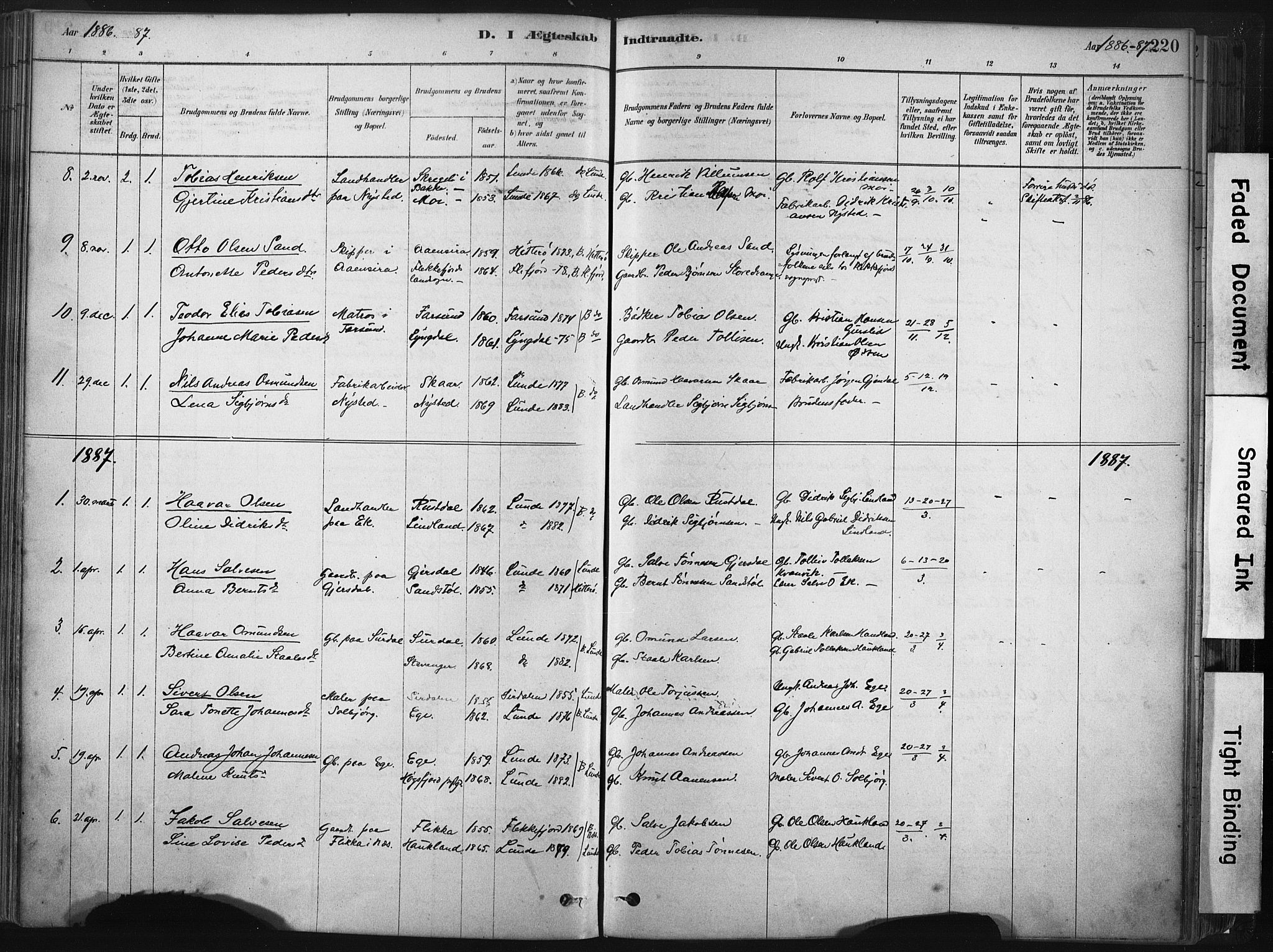 Lund sokneprestkontor, SAST/A-101809/S06/L0011: Parish register (official) no. A 10, 1877-1904, p. 220