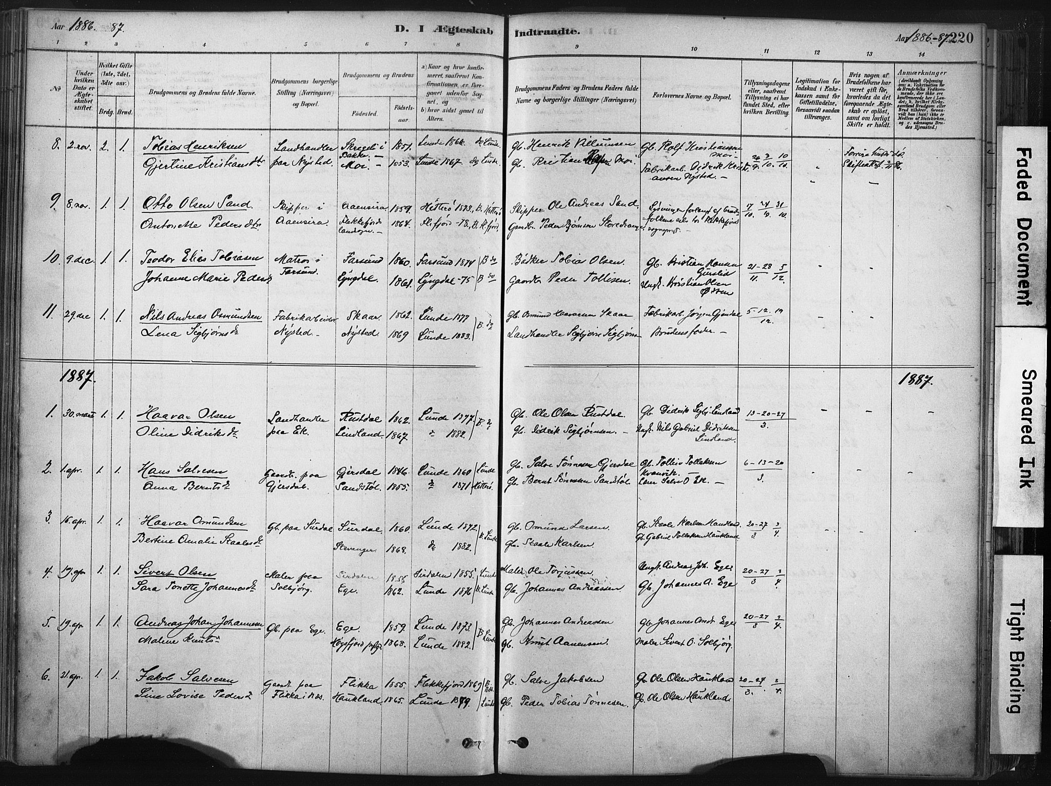 Lund sokneprestkontor, AV/SAST-A-101809/S06/L0011: Parish register (official) no. A 10, 1877-1904, p. 220