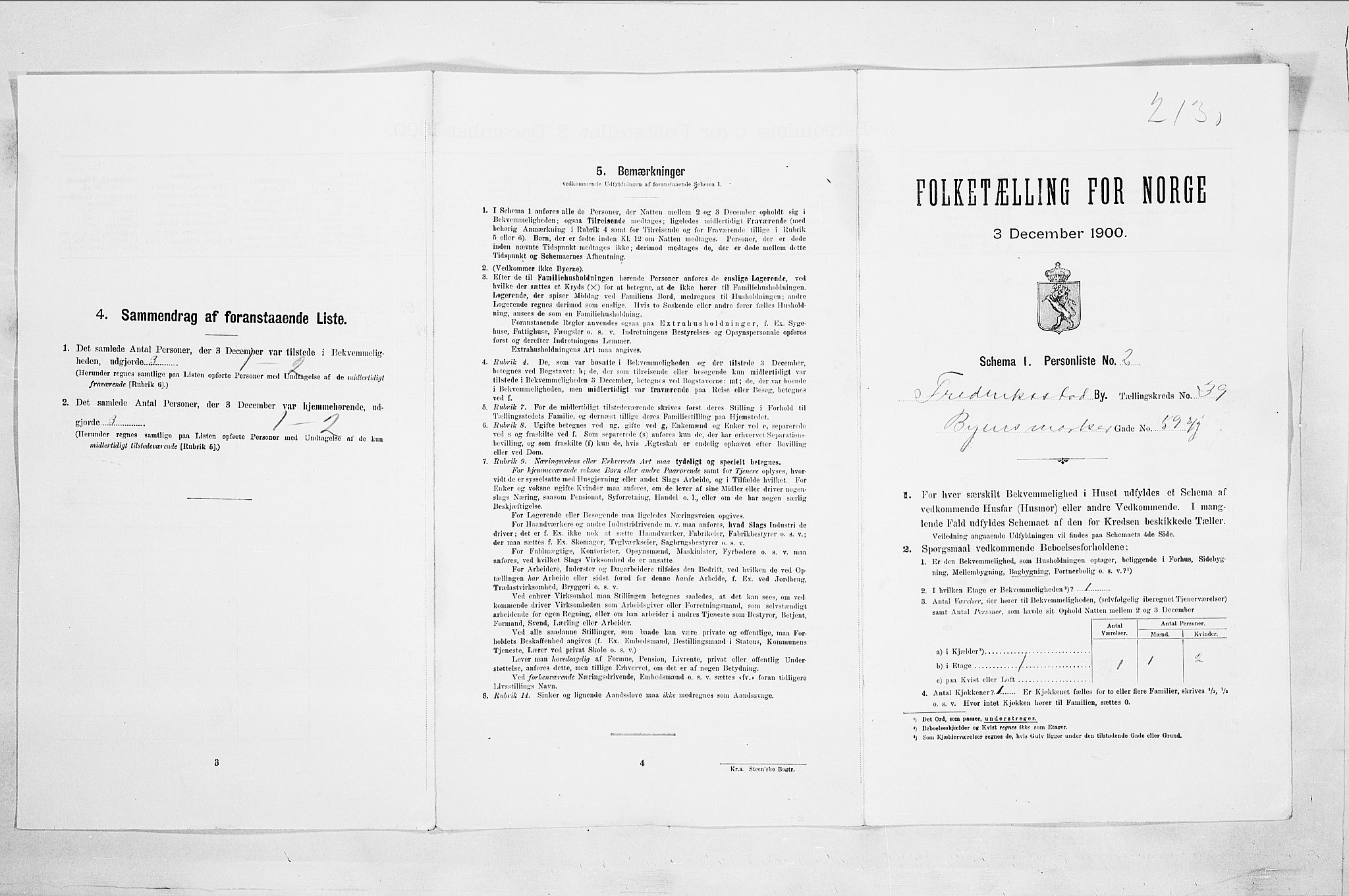 SAO, 1900 census for Fredrikstad, 1900