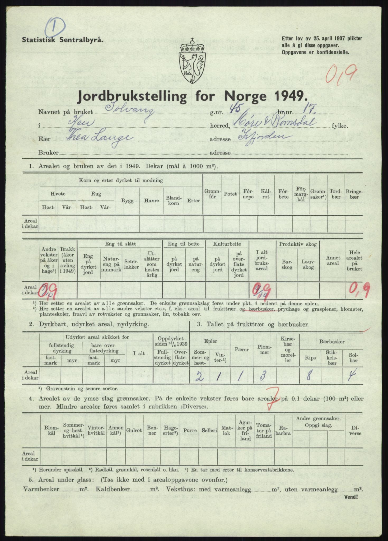 Statistisk sentralbyrå, Næringsøkonomiske emner, Jordbruk, skogbruk, jakt, fiske og fangst, AV/RA-S-2234/G/Gc/L0323: Møre og Romsdal: Grytten og Hen, 1949, p. 393