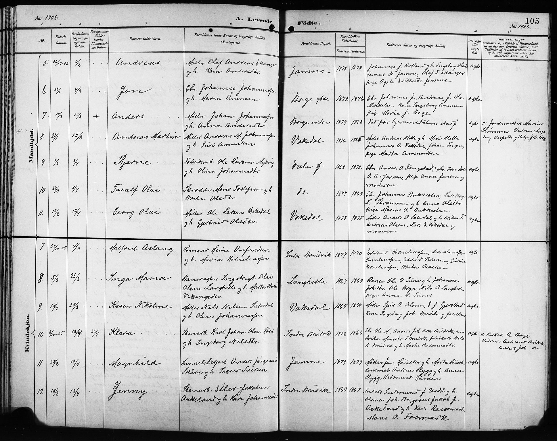 Bruvik Sokneprestembete, AV/SAB-A-74701/H/Hab: Parish register (copy) no. A 2, 1895-1907, p. 105