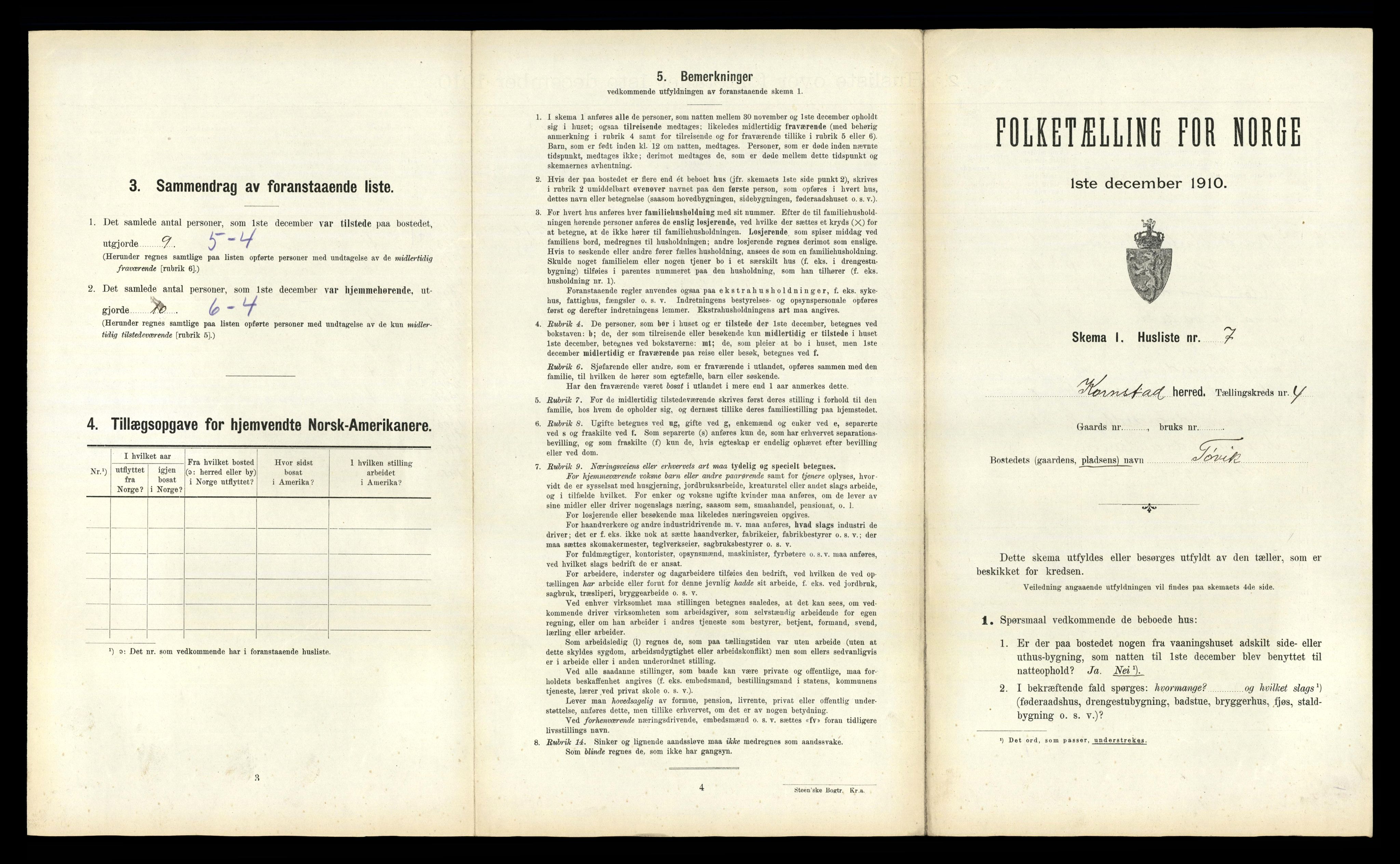 RA, 1910 census for Kornstad, 1910, p. 415