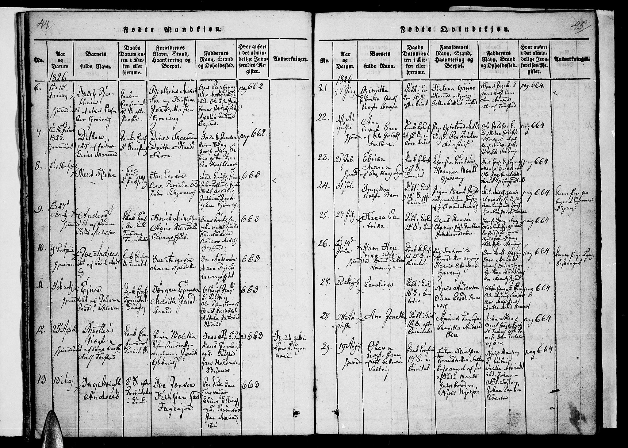 Ministerialprotokoller, klokkerbøker og fødselsregistre - Nordland, SAT/A-1459/863/L0894: Parish register (official) no. 863A06, 1821-1851, p. 44-45