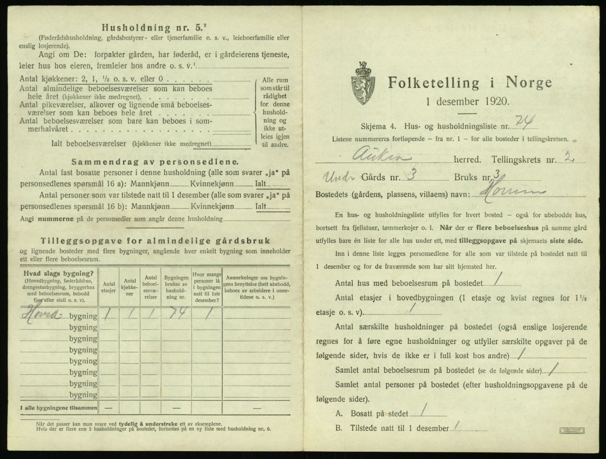 SAT, 1920 census for Aukra, 1920, p. 301