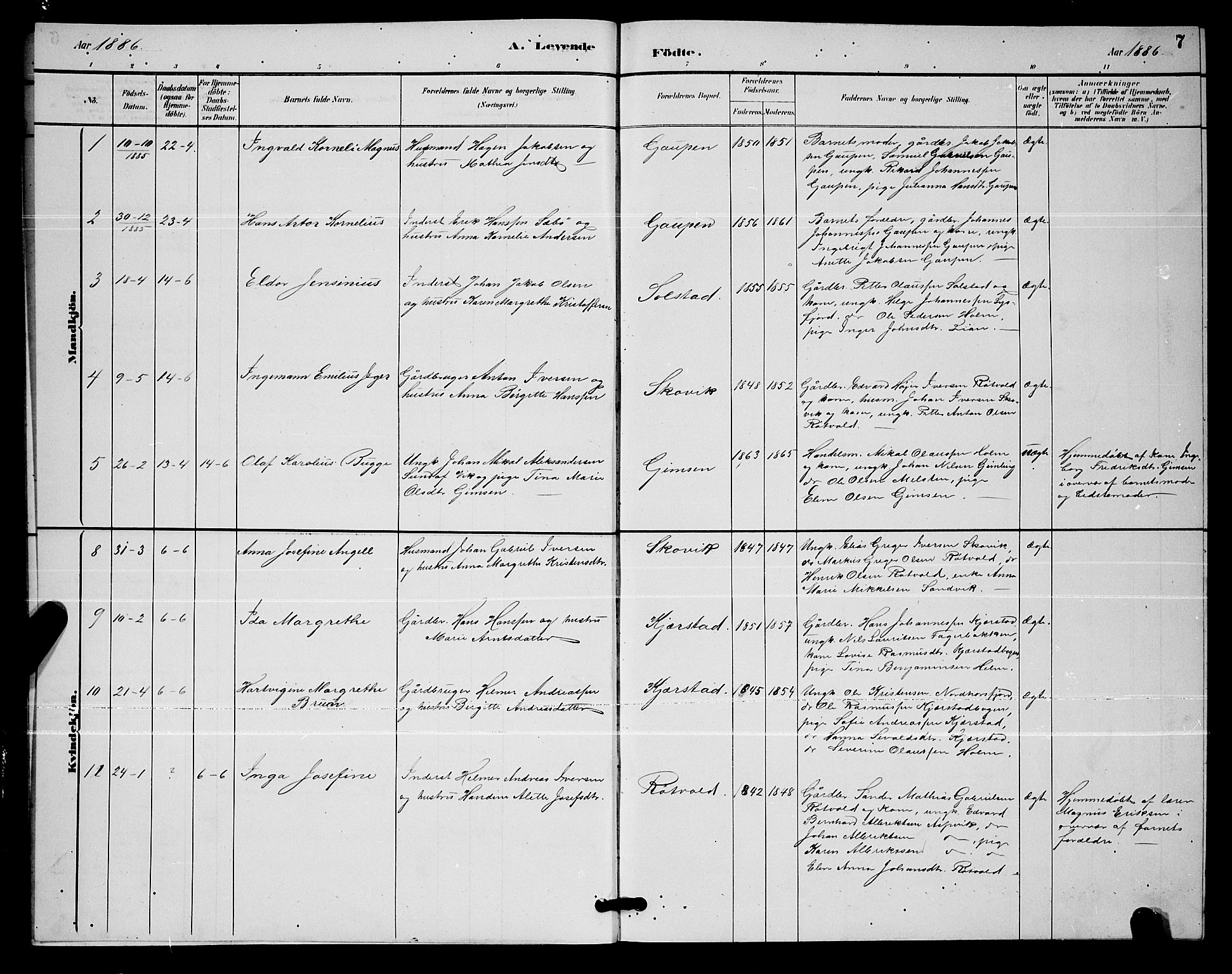 Ministerialprotokoller, klokkerbøker og fødselsregistre - Nordland, AV/SAT-A-1459/811/L0169: Parish register (copy) no. 811C01, 1884-1894, p. 7