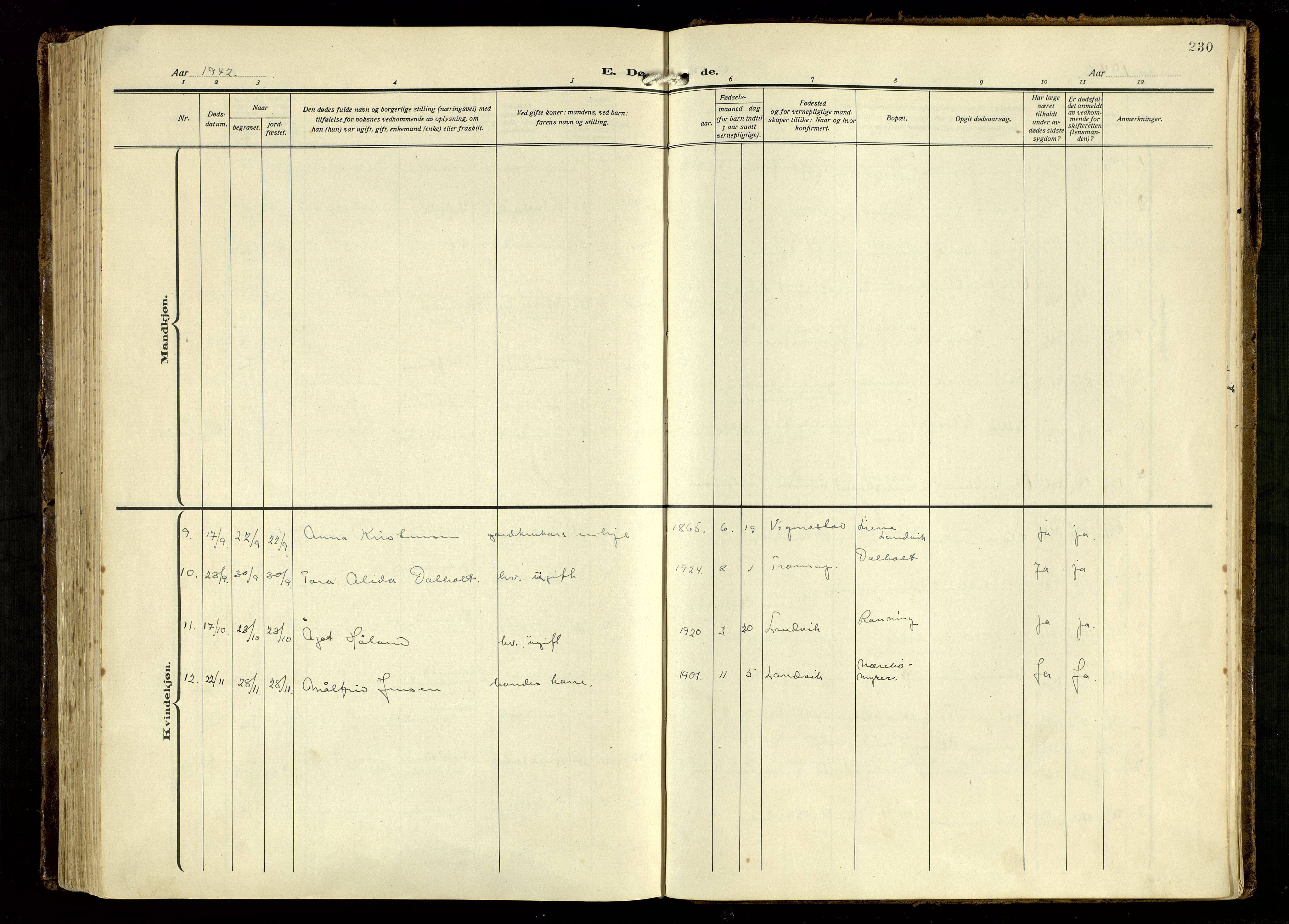 Hommedal sokneprestkontor, AV/SAK-1111-0023/F/Fa/Fab/L0008: Parish register (official) no. A 8, 1925-1956, p. 230