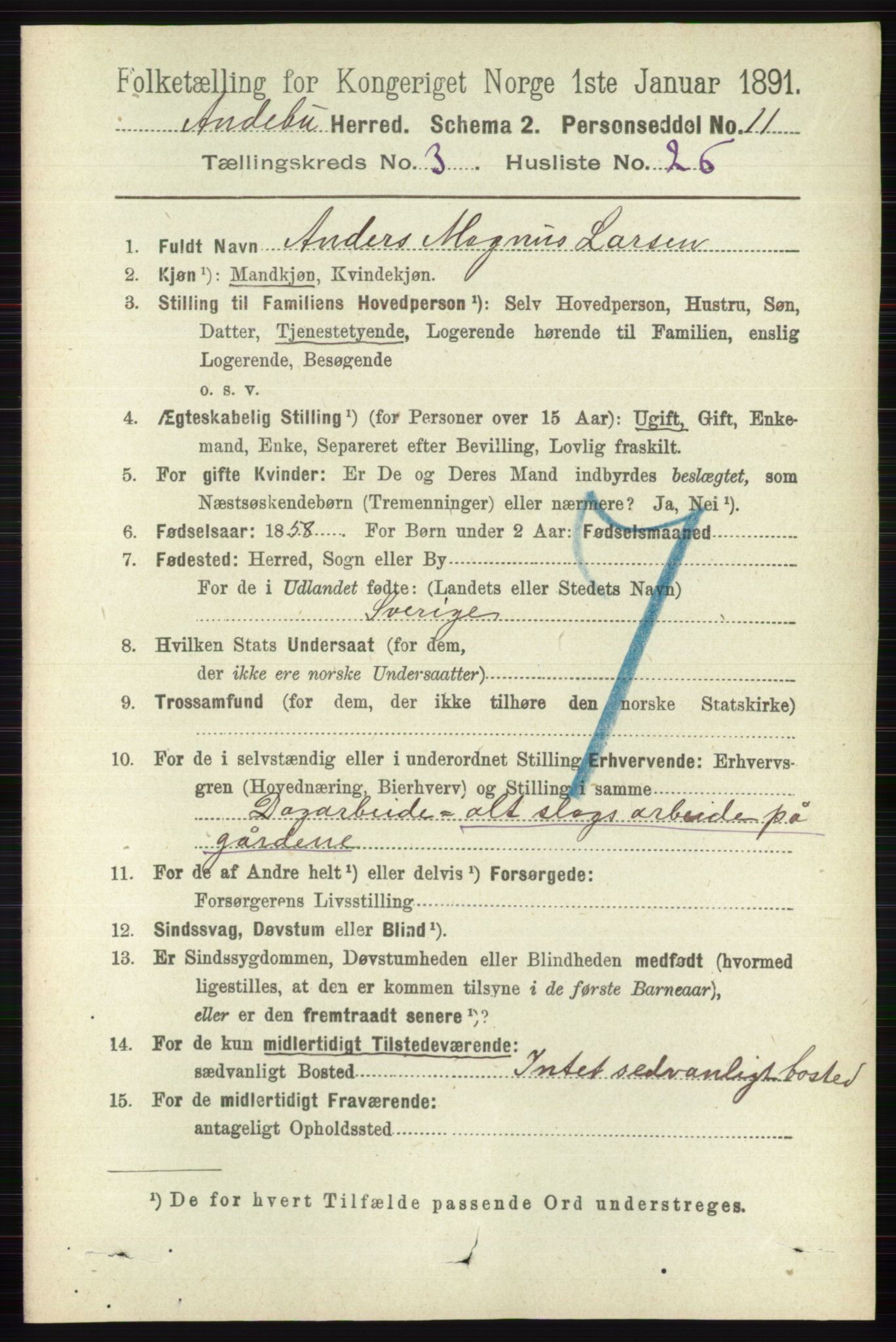 RA, 1891 census for 0719 Andebu, 1891, p. 1644