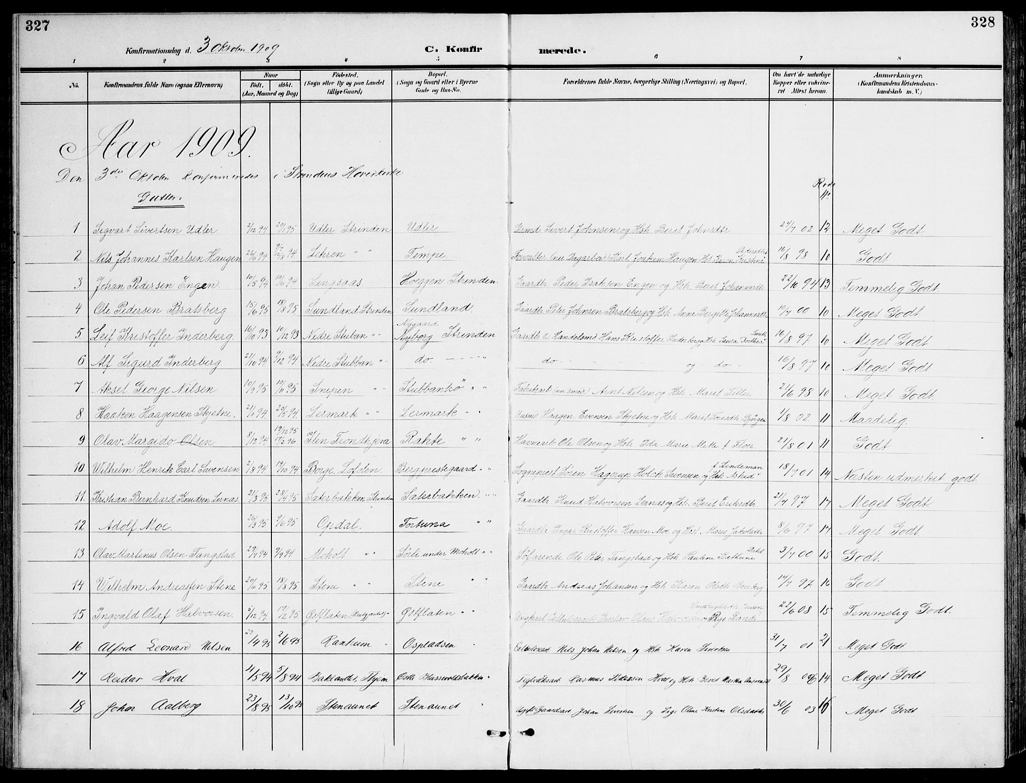 Ministerialprotokoller, klokkerbøker og fødselsregistre - Sør-Trøndelag, SAT/A-1456/607/L0320: Parish register (official) no. 607A04, 1907-1915, p. 327-328