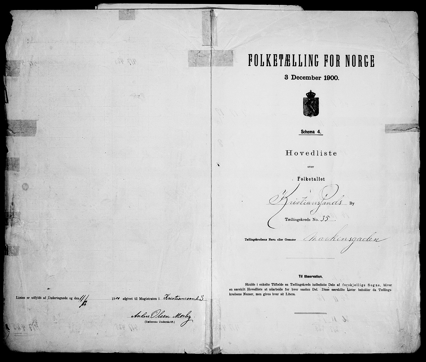 SAK, 1900 census for Kristiansand, 1900, p. 132