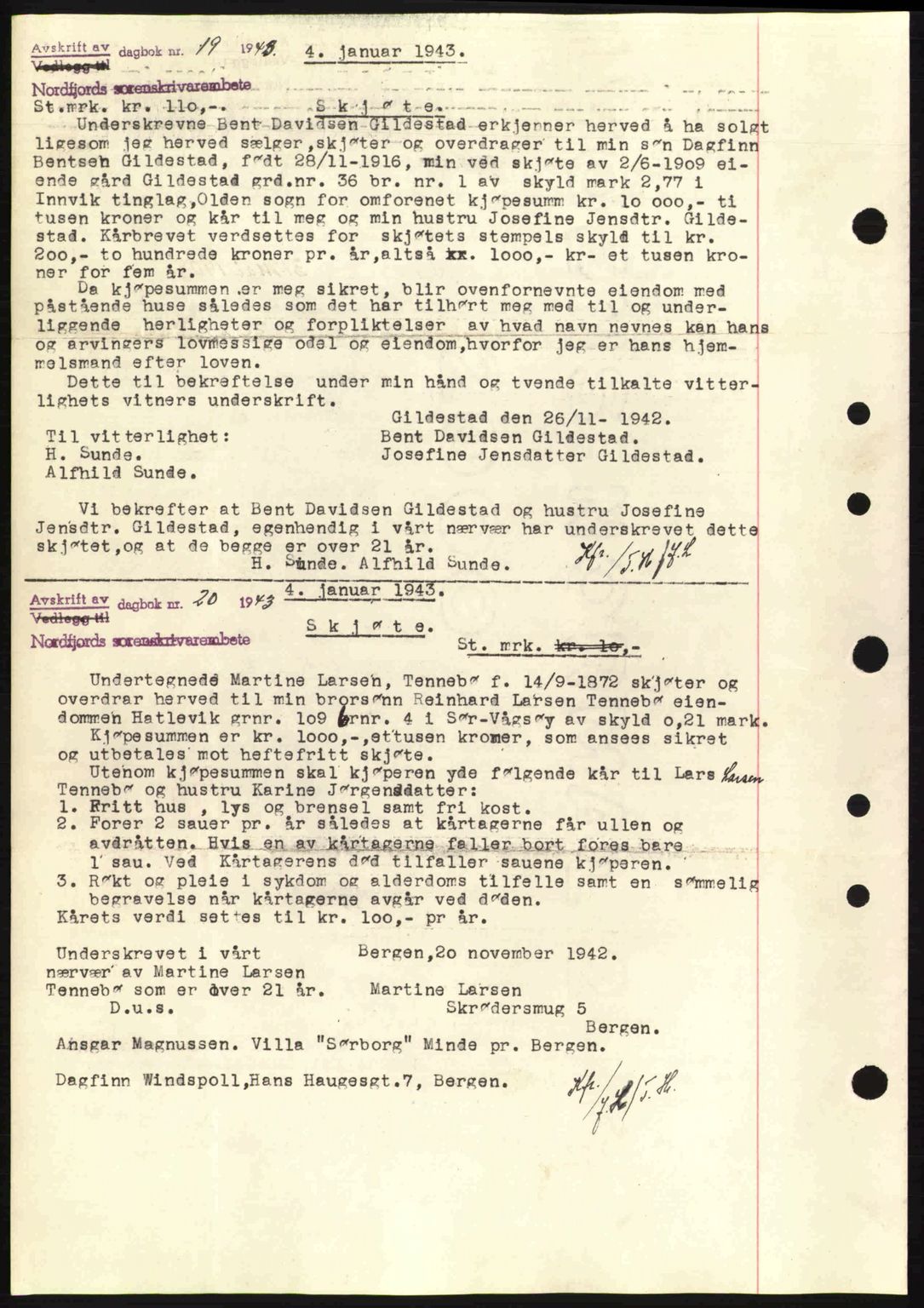 Nordfjord sorenskriveri, SAB/A-2801/02/02b/02bj/L0007: Mortgage book no. A7, 1941-1943, Diary no: : 18/1943