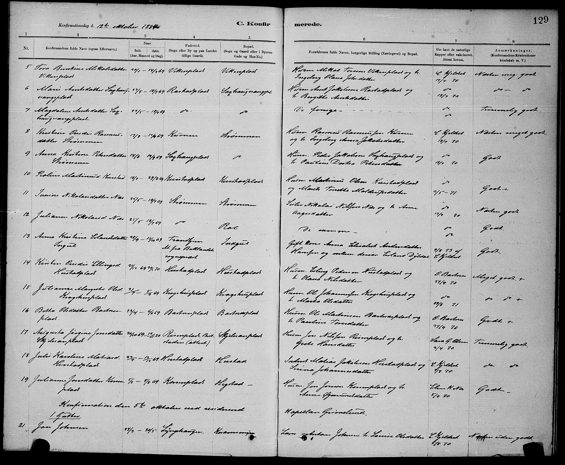 Ministerialprotokoller, klokkerbøker og fødselsregistre - Nord-Trøndelag, AV/SAT-A-1458/730/L0301: Parish register (copy) no. 730C04, 1880-1897, p. 129