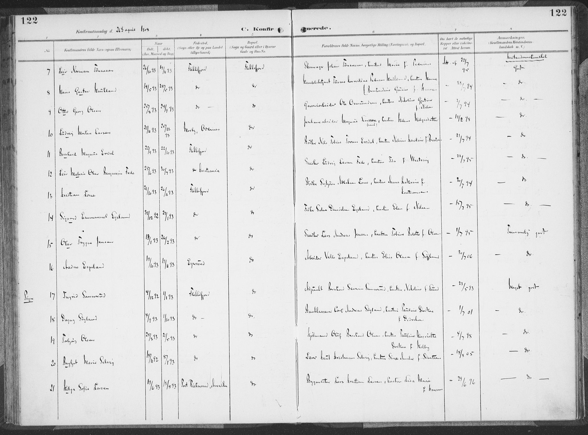 Flekkefjord sokneprestkontor, AV/SAK-1111-0012/F/Fa/Faa/L0002: Parish register (official) no. A 2, 1900-1912, p. 122