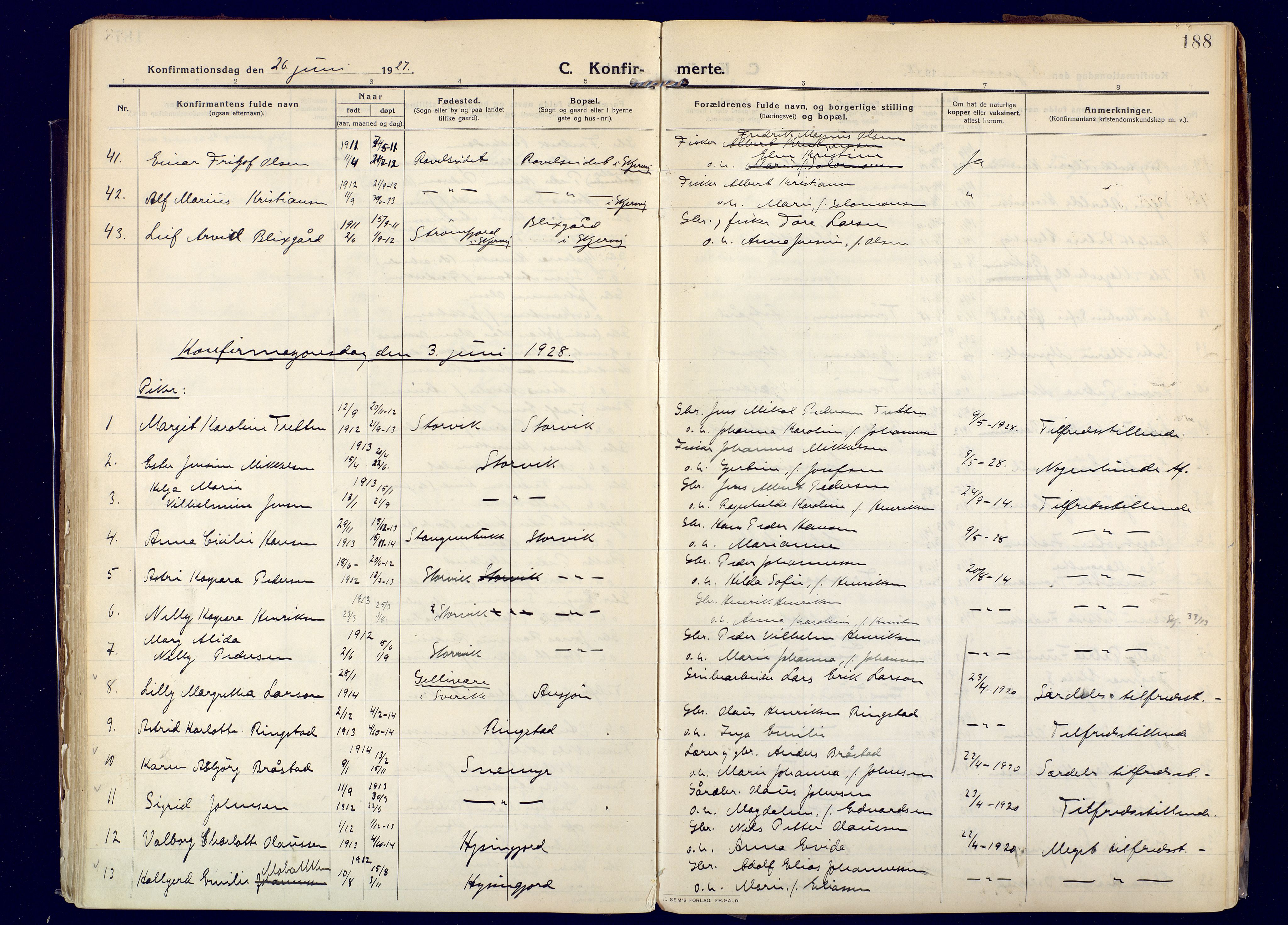 Skjervøy sokneprestkontor, SATØ/S-1300/H/Ha/Haa: Parish register (official) no. 20, 1911-1931, p. 188