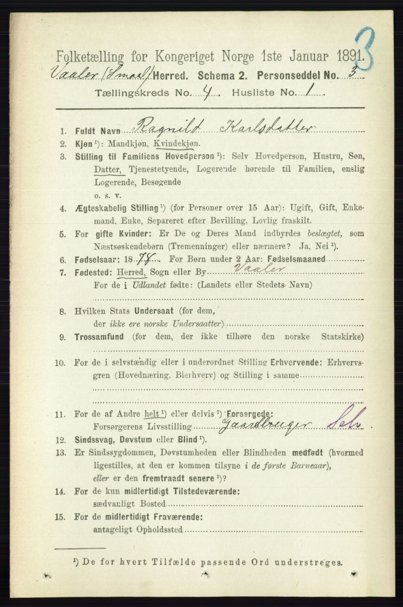 RA, 1891 census for 0137 Våler, 1891, p. 1612