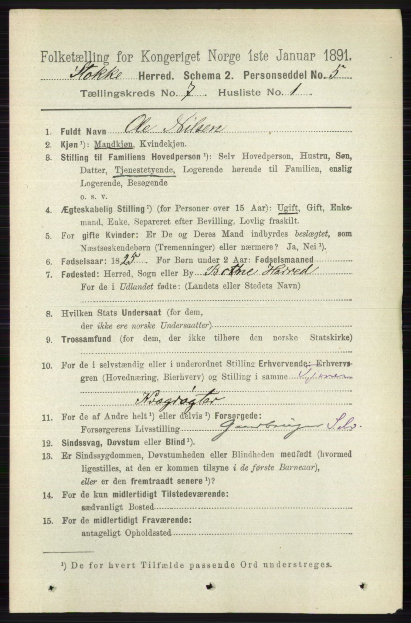 RA, 1891 census for 0720 Stokke, 1891, p. 4576