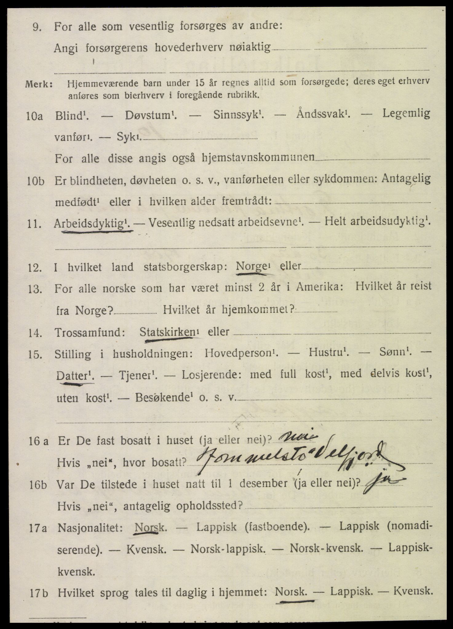 SAT, 1920 census for Velfjord, 1920, p. 1356