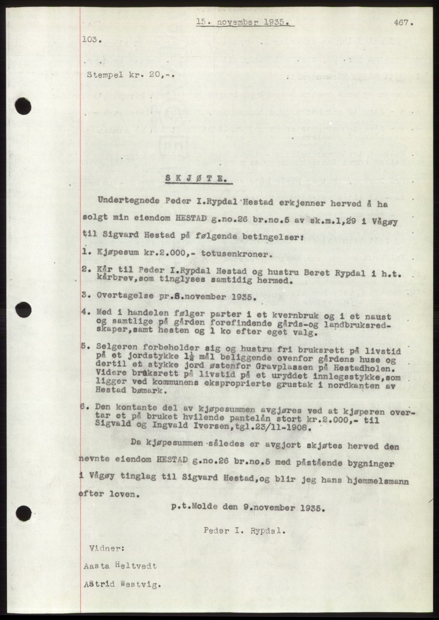 Romsdal sorenskriveri, AV/SAT-A-4149/1/2/2C/L0067: Mortgage book no. 61, 1935-1935, Deed date: 15.11.1935