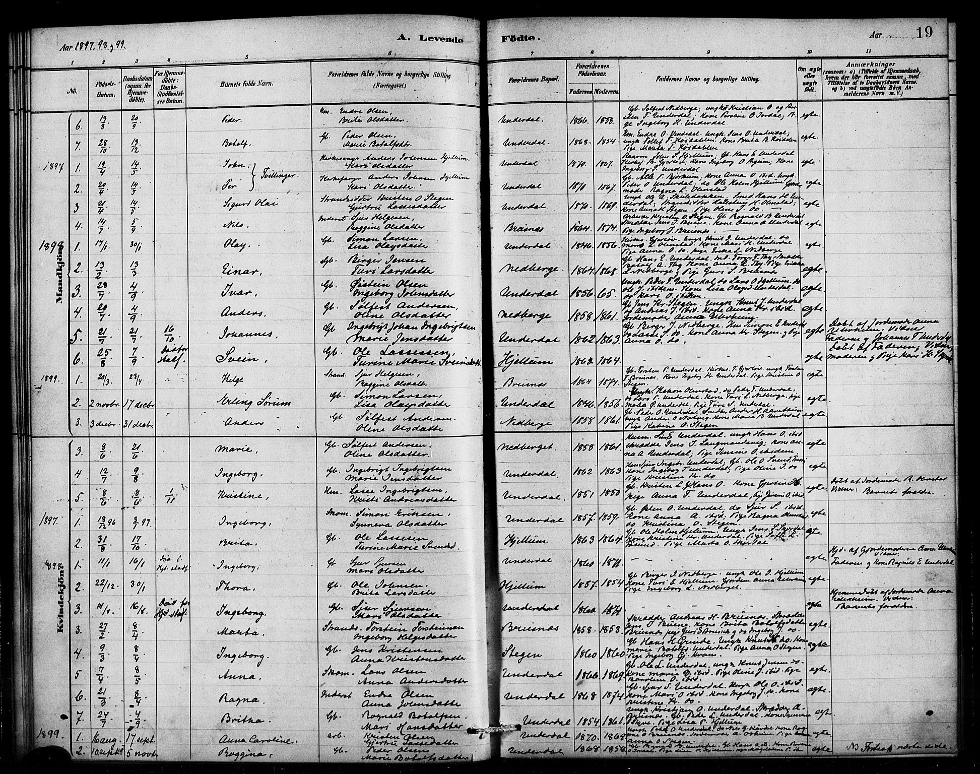 Aurland sokneprestembete, SAB/A-99937/H/Ha/Hae/L0001: Parish register (official) no. E 1, 1880-1907, p. 19
