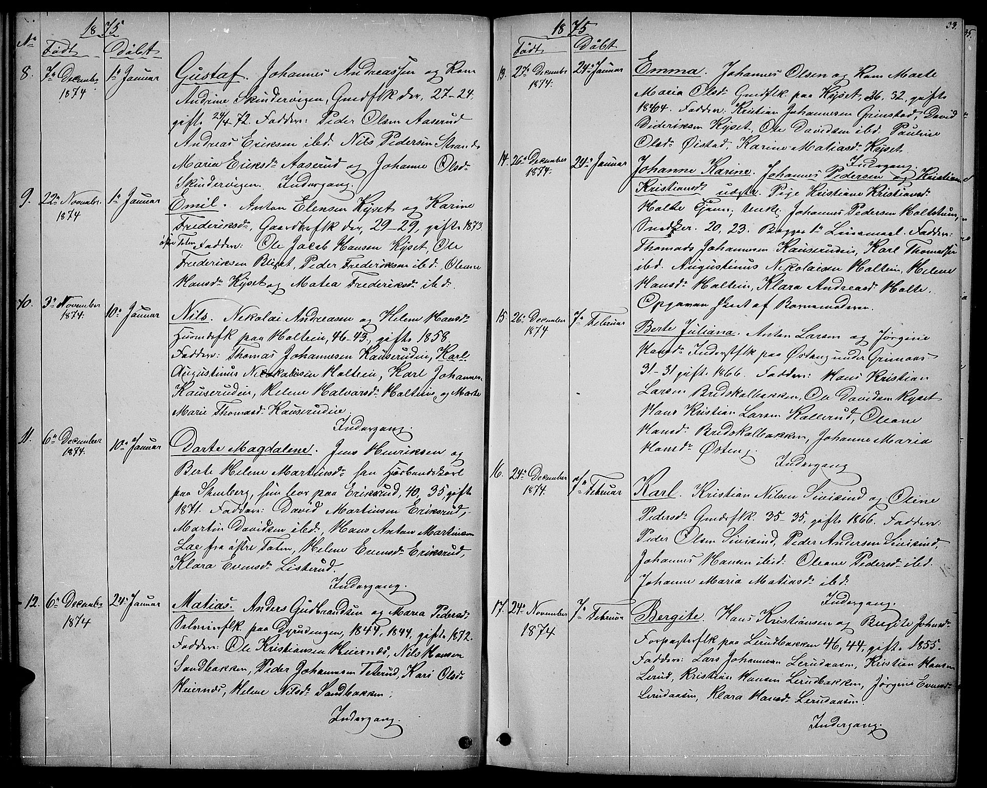 Vestre Toten prestekontor, SAH/PREST-108/H/Ha/Hab/L0006: Parish register (copy) no. 6, 1870-1887, p. 33