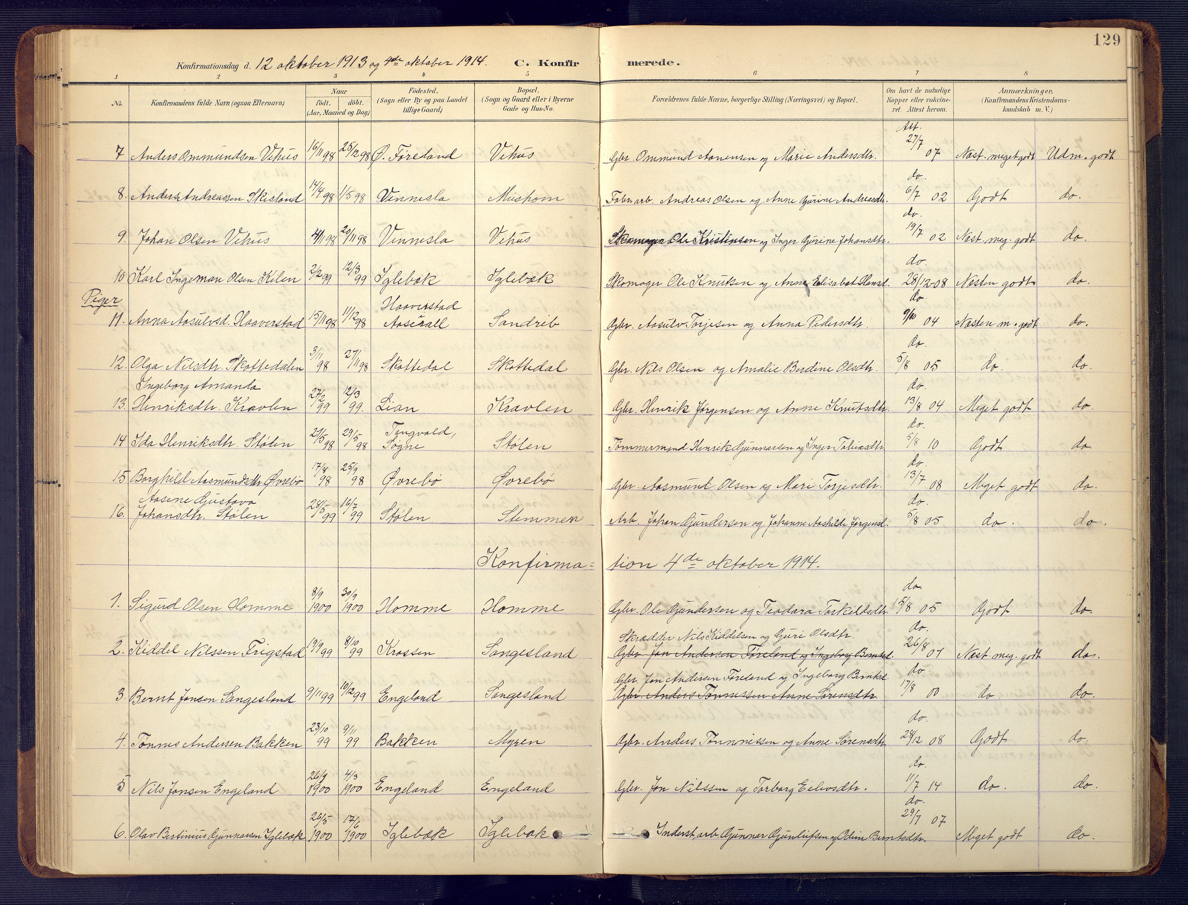 Vennesla sokneprestkontor, SAK/1111-0045/Fb/Fbc/L0003: Parish register (copy) no. B 3, 1895-1946, p. 129