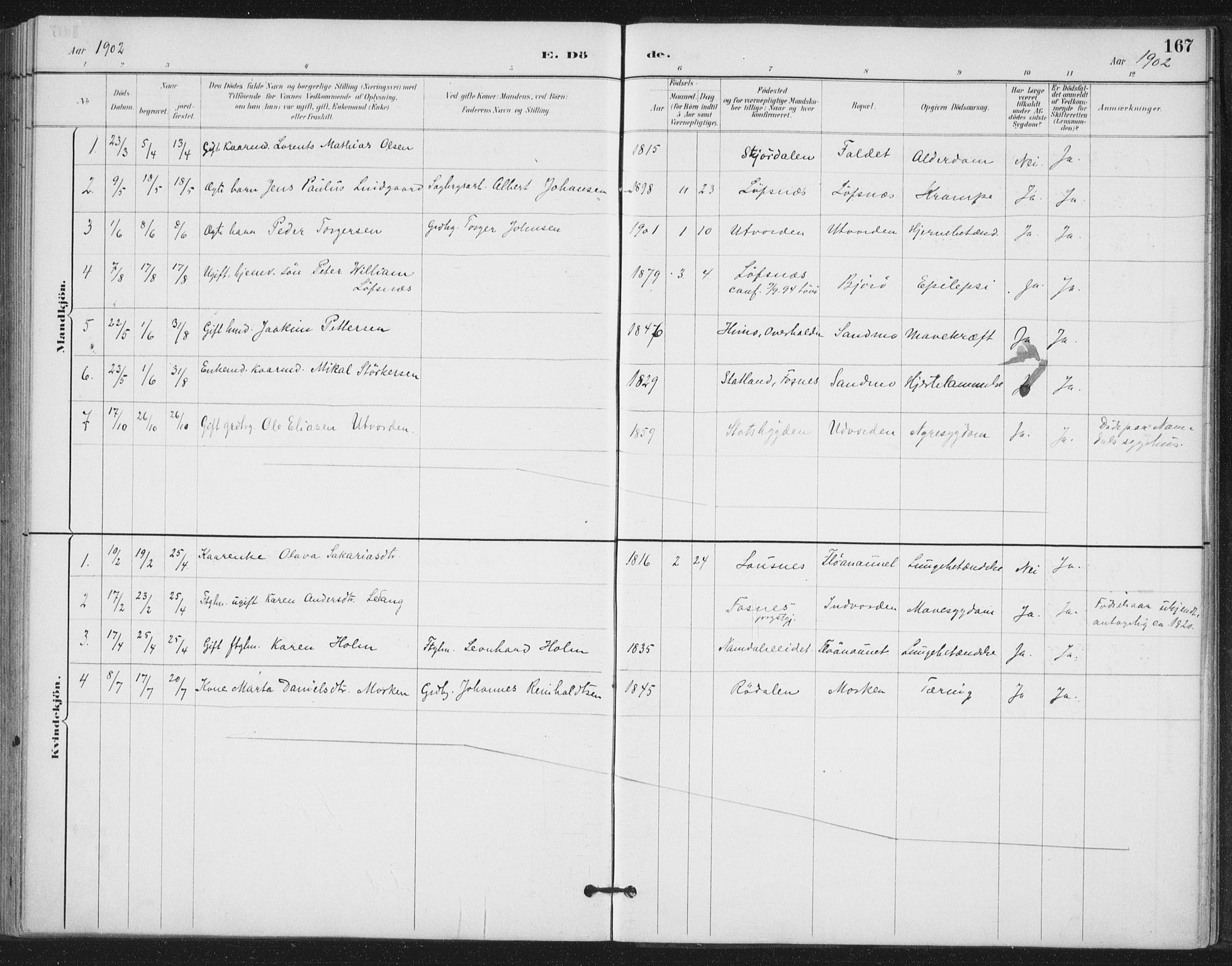Ministerialprotokoller, klokkerbøker og fødselsregistre - Nord-Trøndelag, SAT/A-1458/772/L0603: Parish register (official) no. 772A01, 1885-1912, p. 167