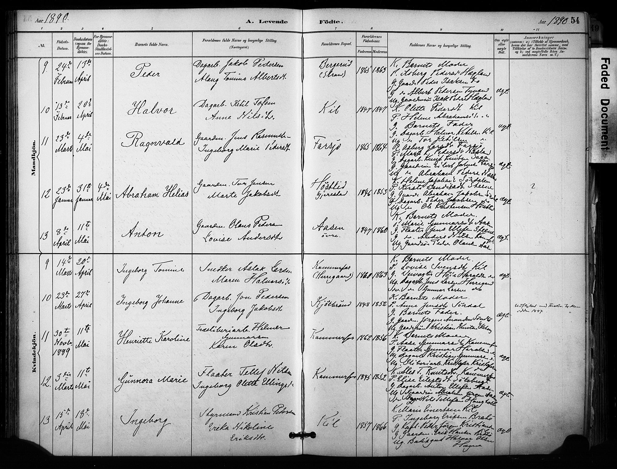 Sannidal kirkebøker, SAKO/A-296/F/Fa/L0015: Parish register (official) no. 15, 1884-1899, p. 54