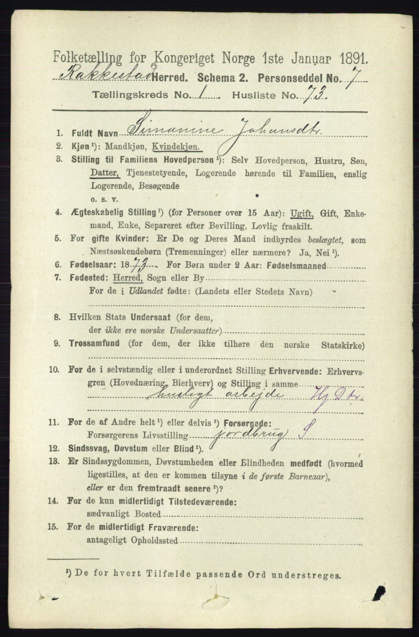 RA, 1891 census for 0128 Rakkestad, 1891, p. 518