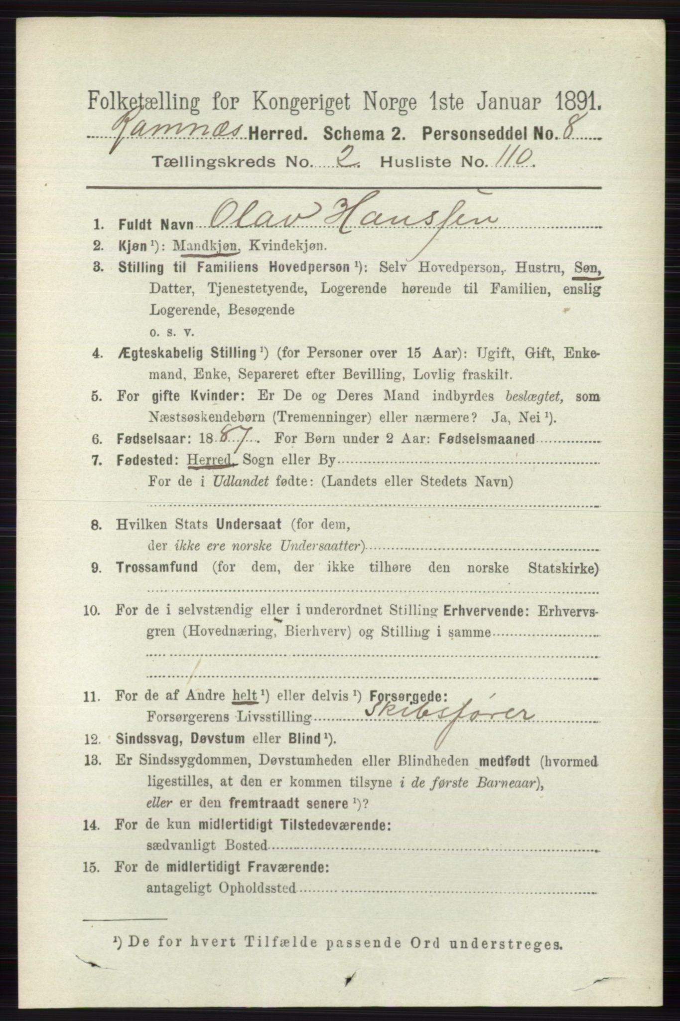 RA, 1891 census for 0718 Ramnes, 1891, p. 1187