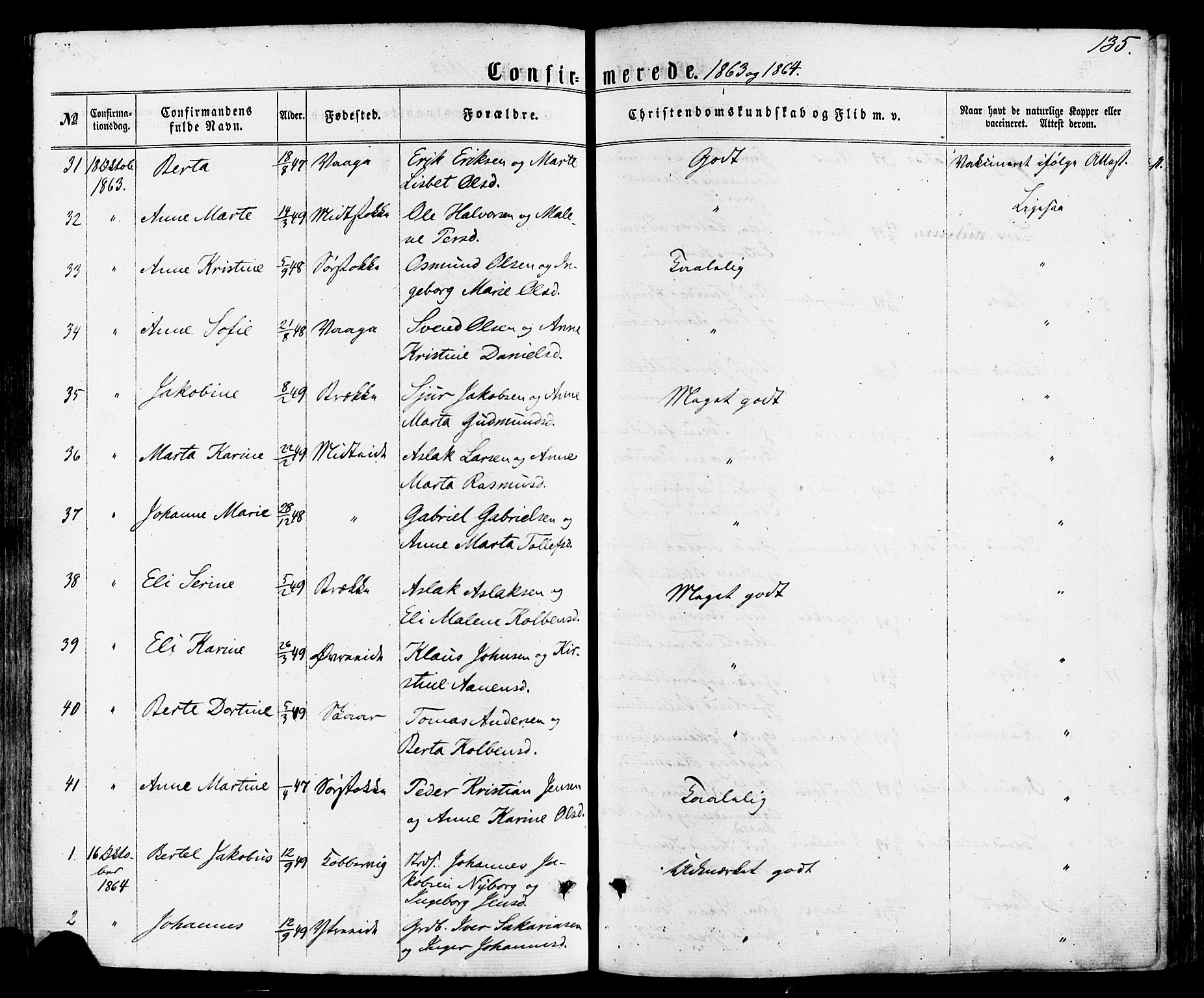 Avaldsnes sokneprestkontor, SAST/A -101851/H/Ha/Haa/L0011: Parish register (official) no. A 11, 1861-1880, p. 135