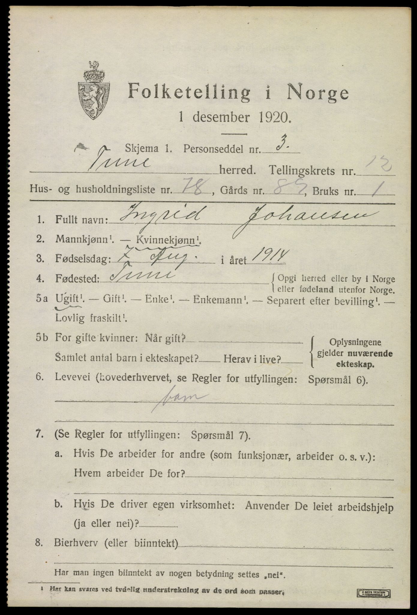 SAO, 1920 census for Tune, 1920, p. 18012