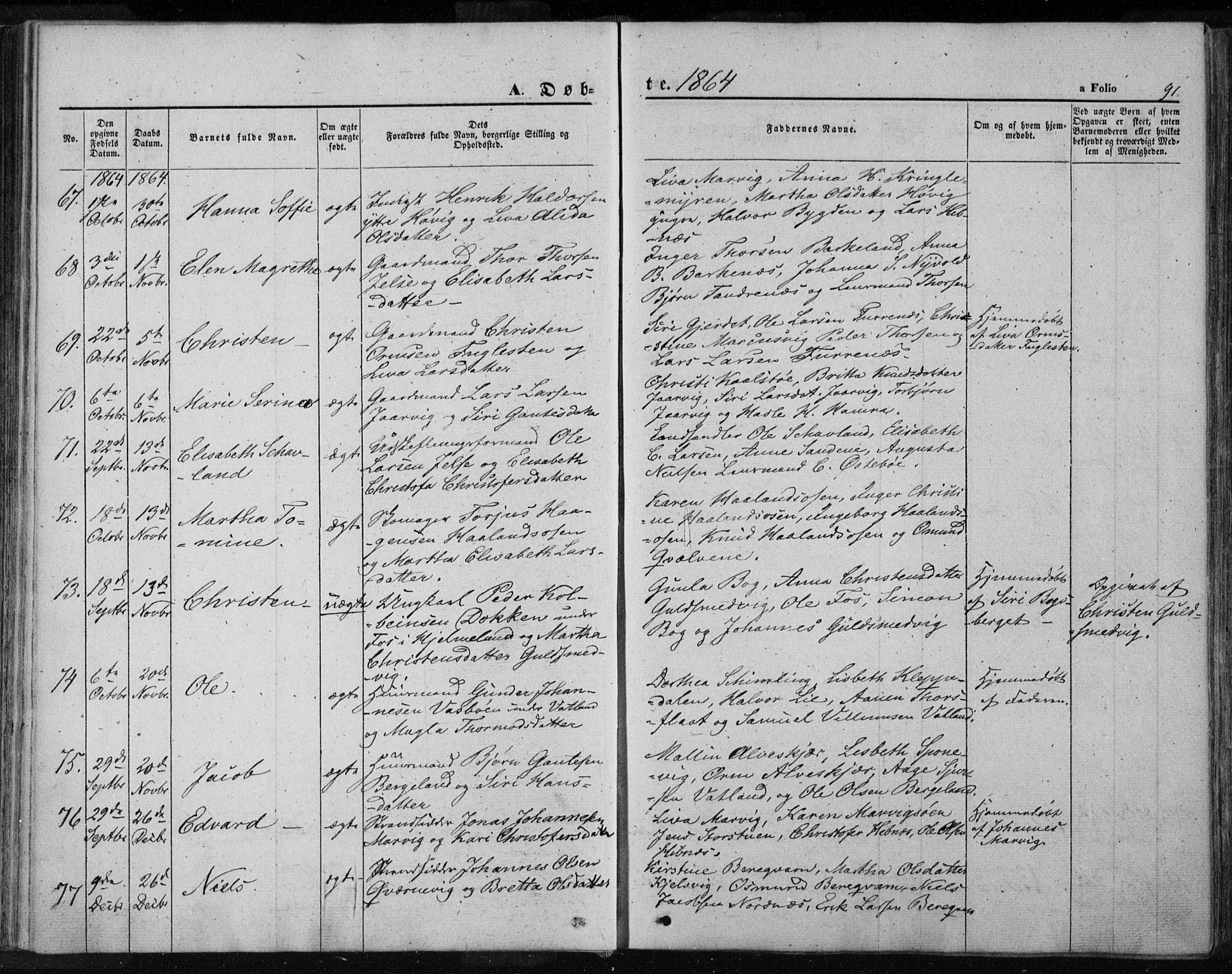 Jelsa sokneprestkontor, AV/SAST-A-101842/01/IV: Parish register (official) no. A 7, 1854-1866, p. 91