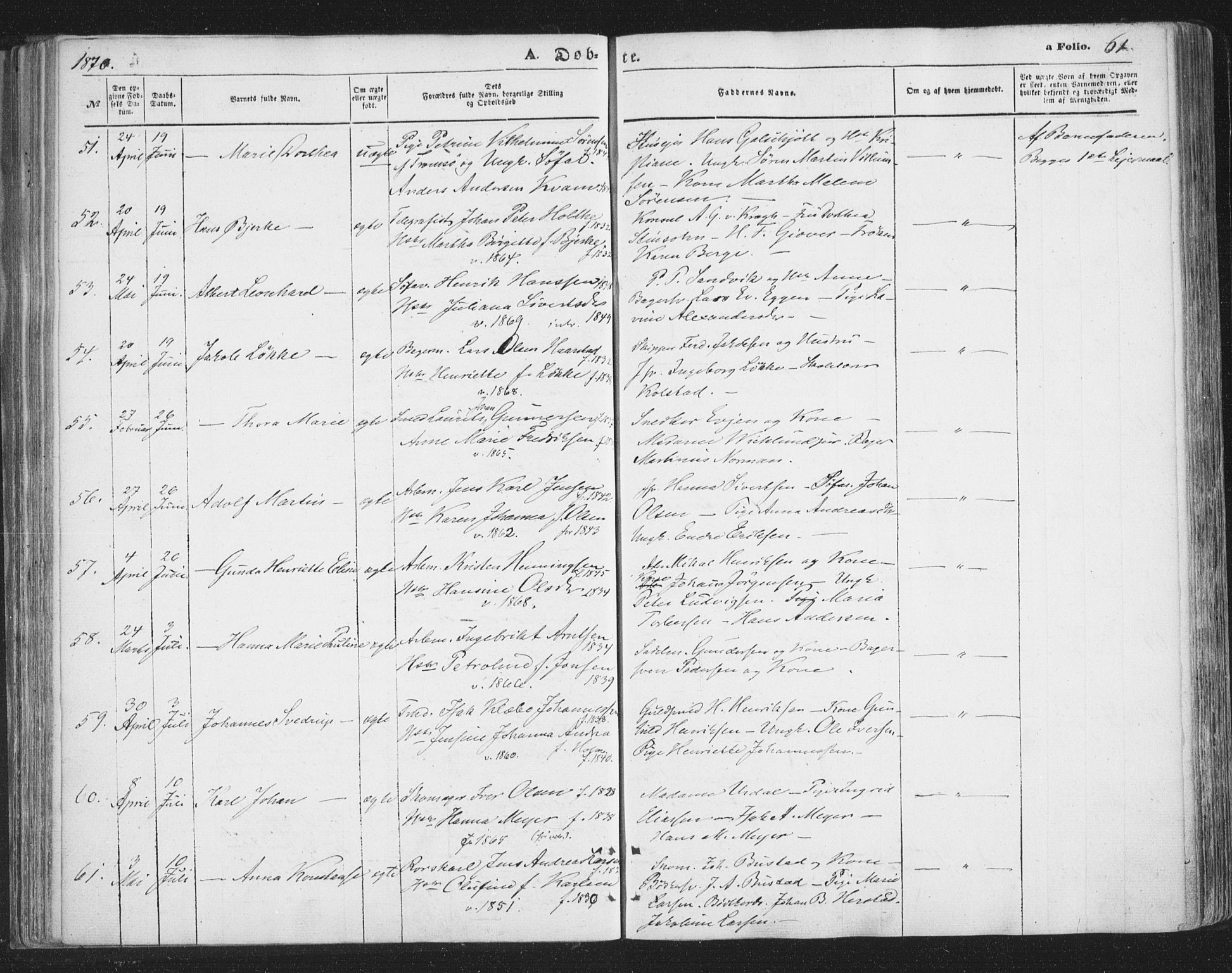 Tromsø sokneprestkontor/stiftsprosti/domprosti, AV/SATØ-S-1343/G/Ga/L0012kirke: Parish register (official) no. 12, 1865-1871, p. 61