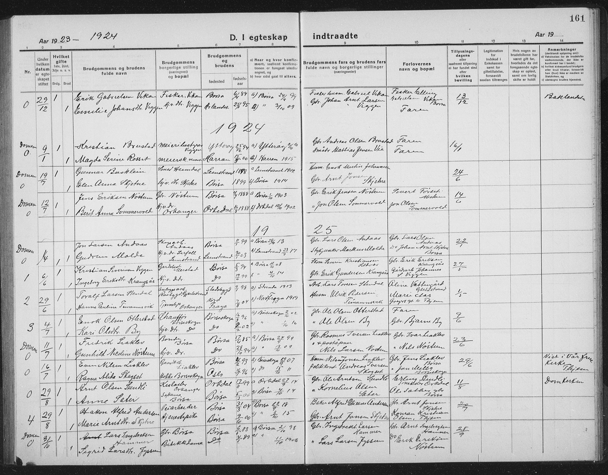 Ministerialprotokoller, klokkerbøker og fødselsregistre - Sør-Trøndelag, SAT/A-1456/665/L0778: Parish register (copy) no. 665C03, 1916-1938, p. 161