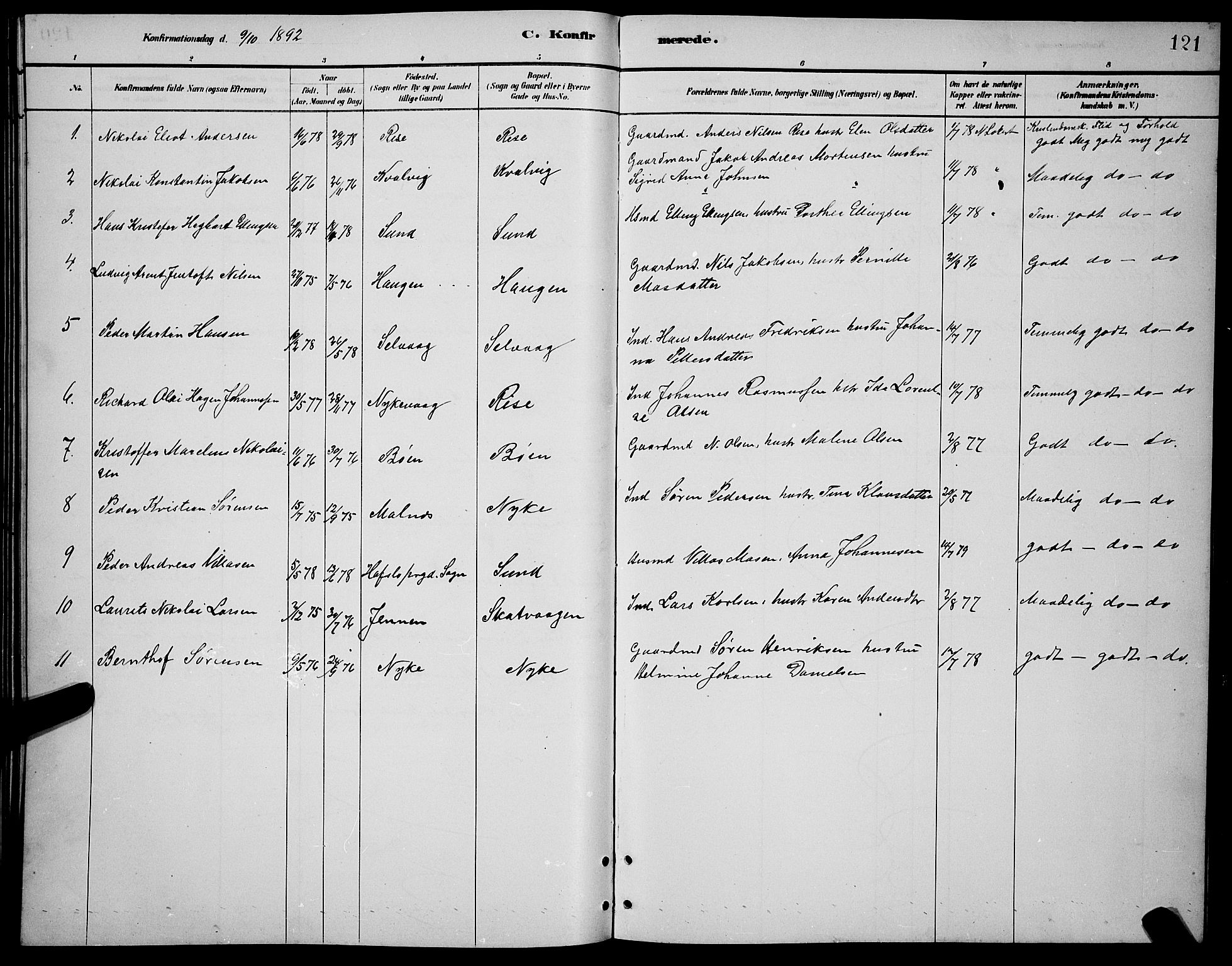 Ministerialprotokoller, klokkerbøker og fødselsregistre - Nordland, AV/SAT-A-1459/892/L1325: Parish register (copy) no. 892C02, 1878-1896, p. 121