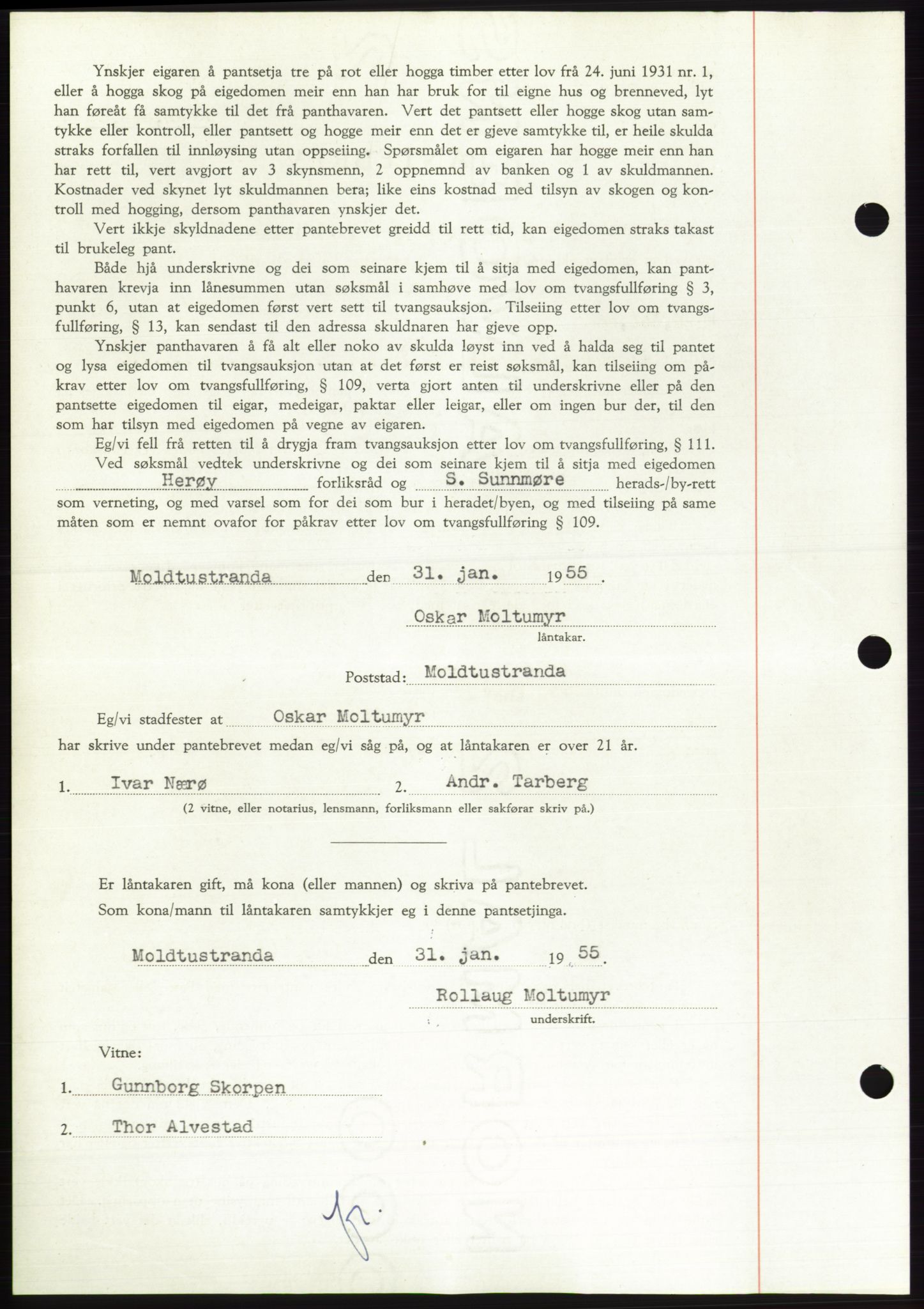 Søre Sunnmøre sorenskriveri, AV/SAT-A-4122/1/2/2C/L0126: Mortgage book no. 14B, 1954-1955, Diary no: : 349/1955