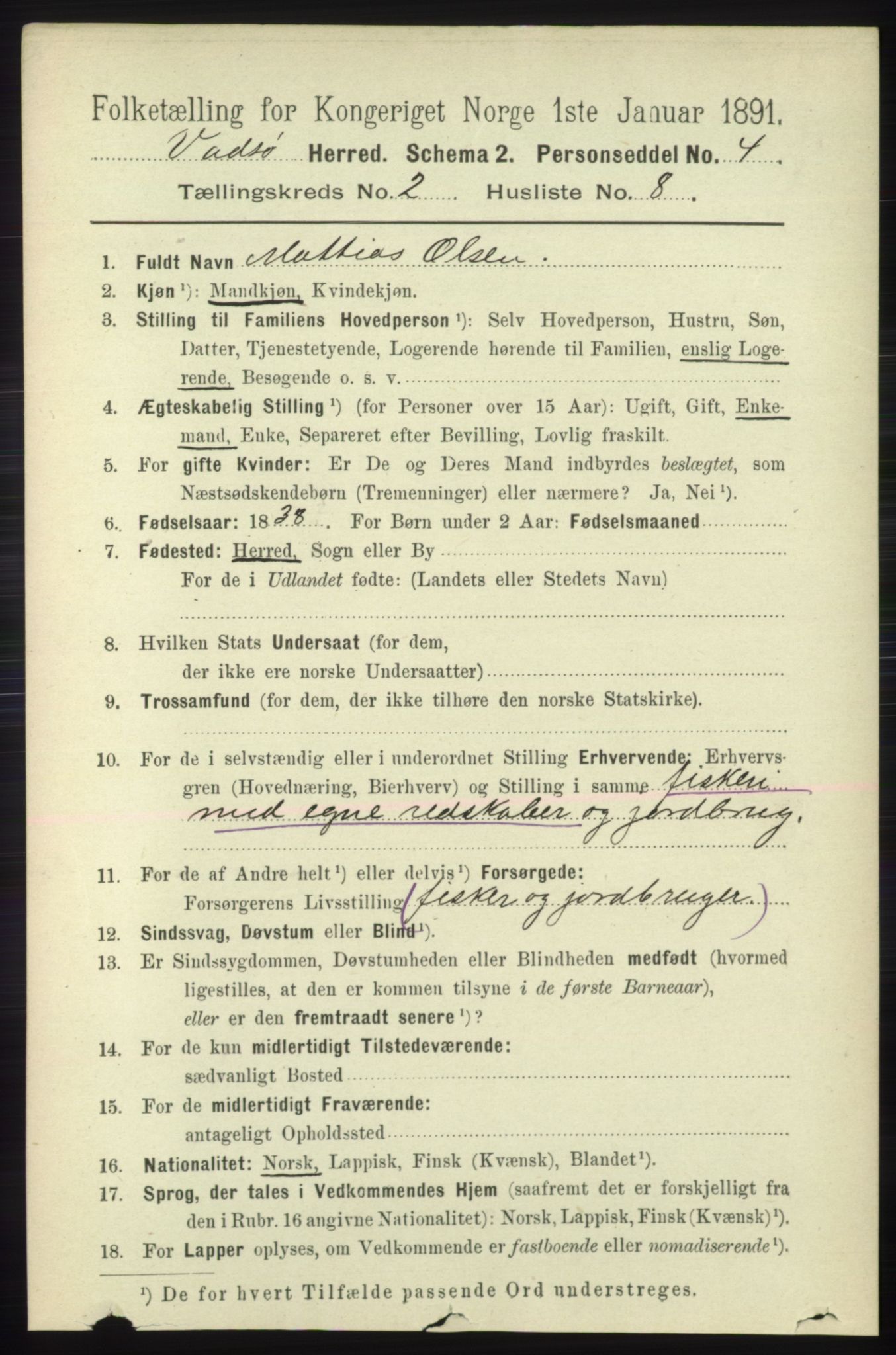 RA, 1891 census for 2029 Vadsø, 1891, p. 486