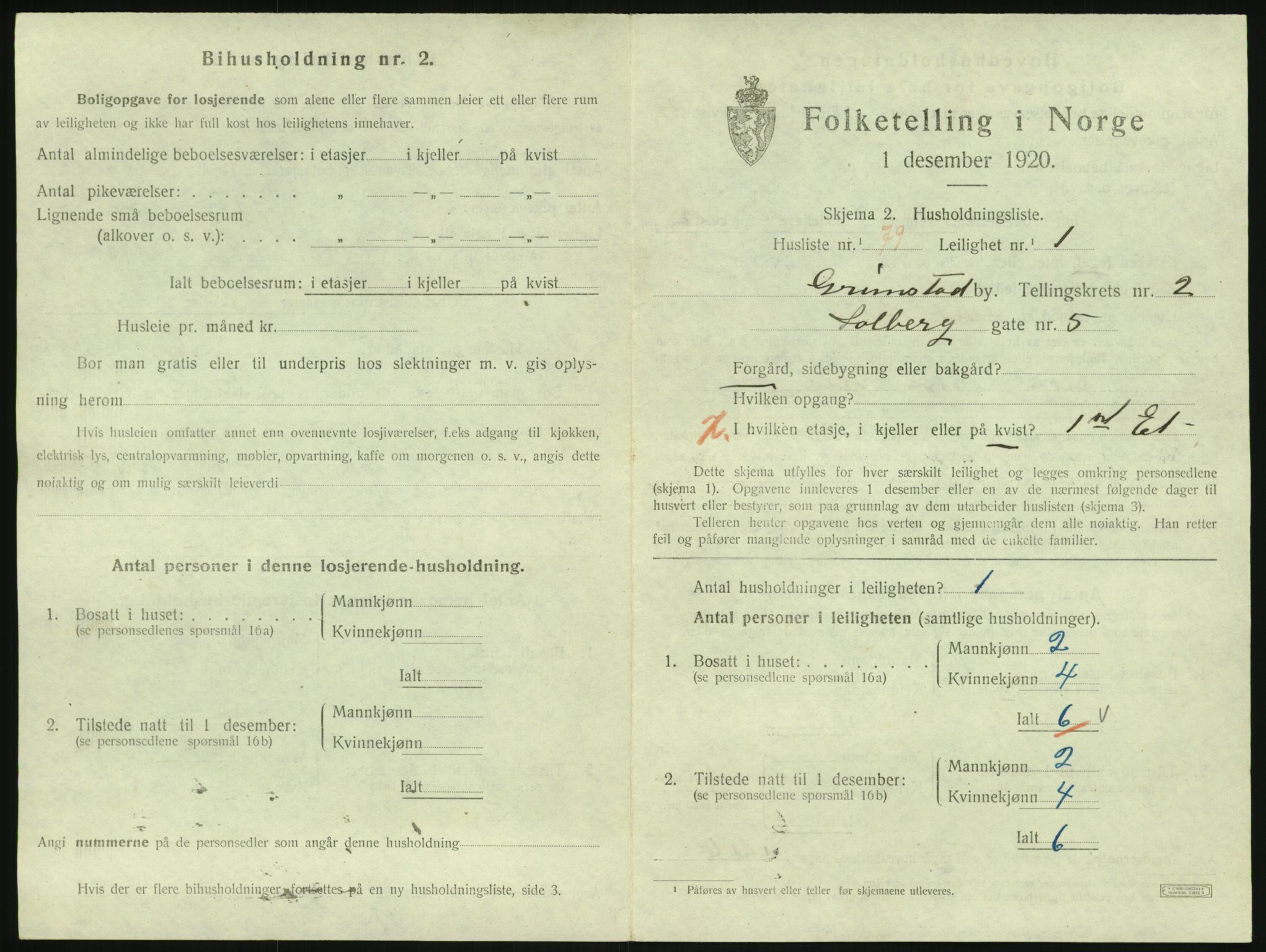 SAK, 1920 census for Grimstad, 1920, p. 1497