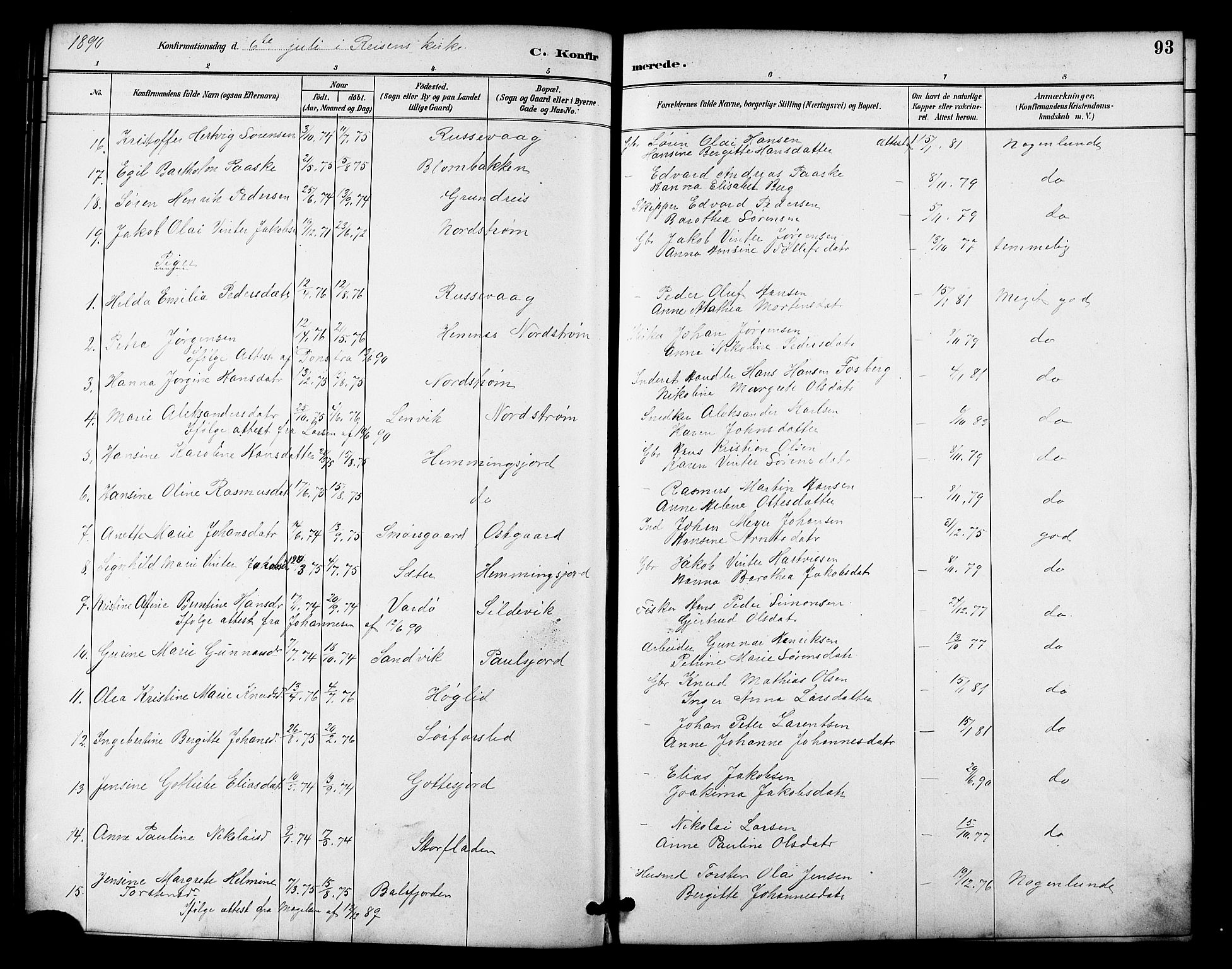 Tranøy sokneprestkontor, SATØ/S-1313/I/Ia/Iab/L0022klokker: Parish register (copy) no. 22, 1887-1912, p. 93