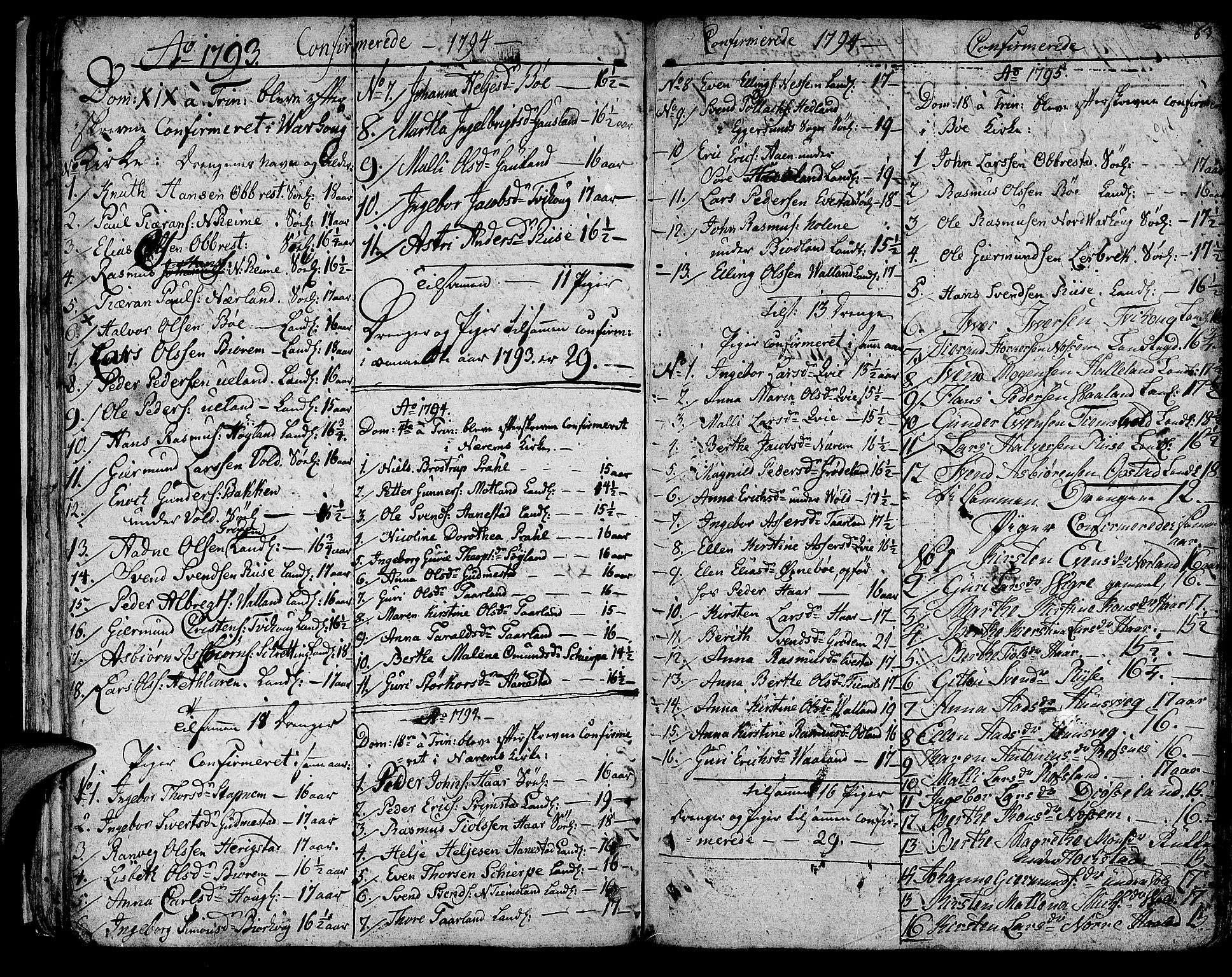 Hå sokneprestkontor, SAST/A-101801/001/30BA/L0001: Parish register (official) no. A 1, 1787-1812, p. 63