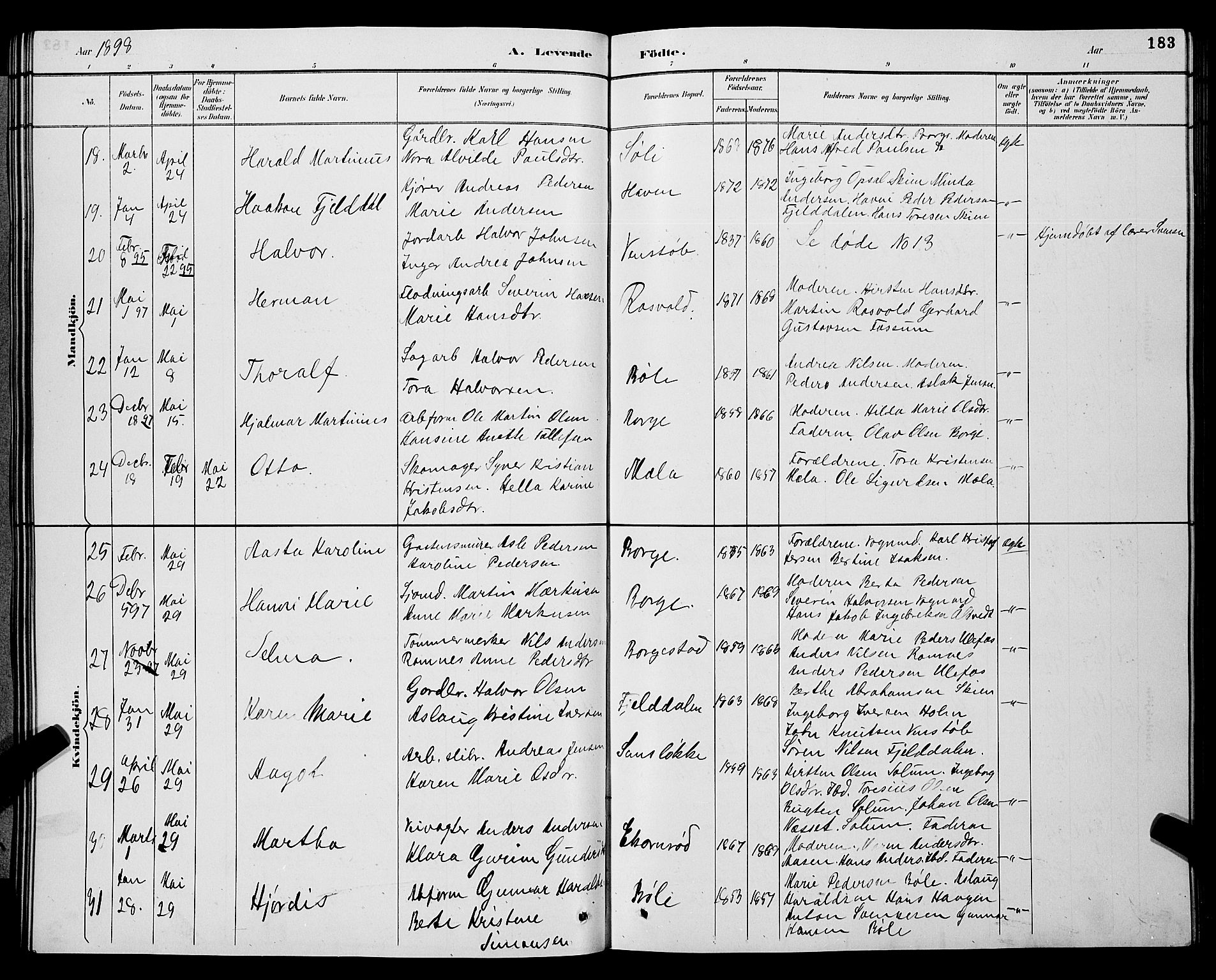 Gjerpen kirkebøker, SAKO/A-265/G/Ga/L0002: Parish register (copy) no. I 2, 1883-1900, p. 183