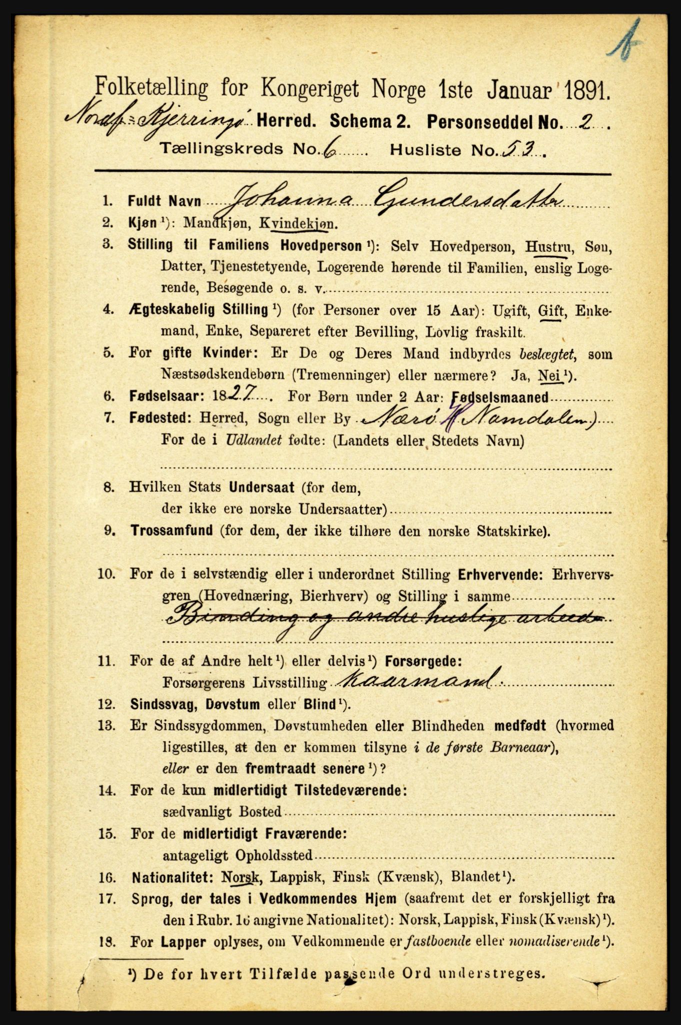 RA, 1891 census for 1846 Nordfold-Kjerringøy, 1891, p. 1734