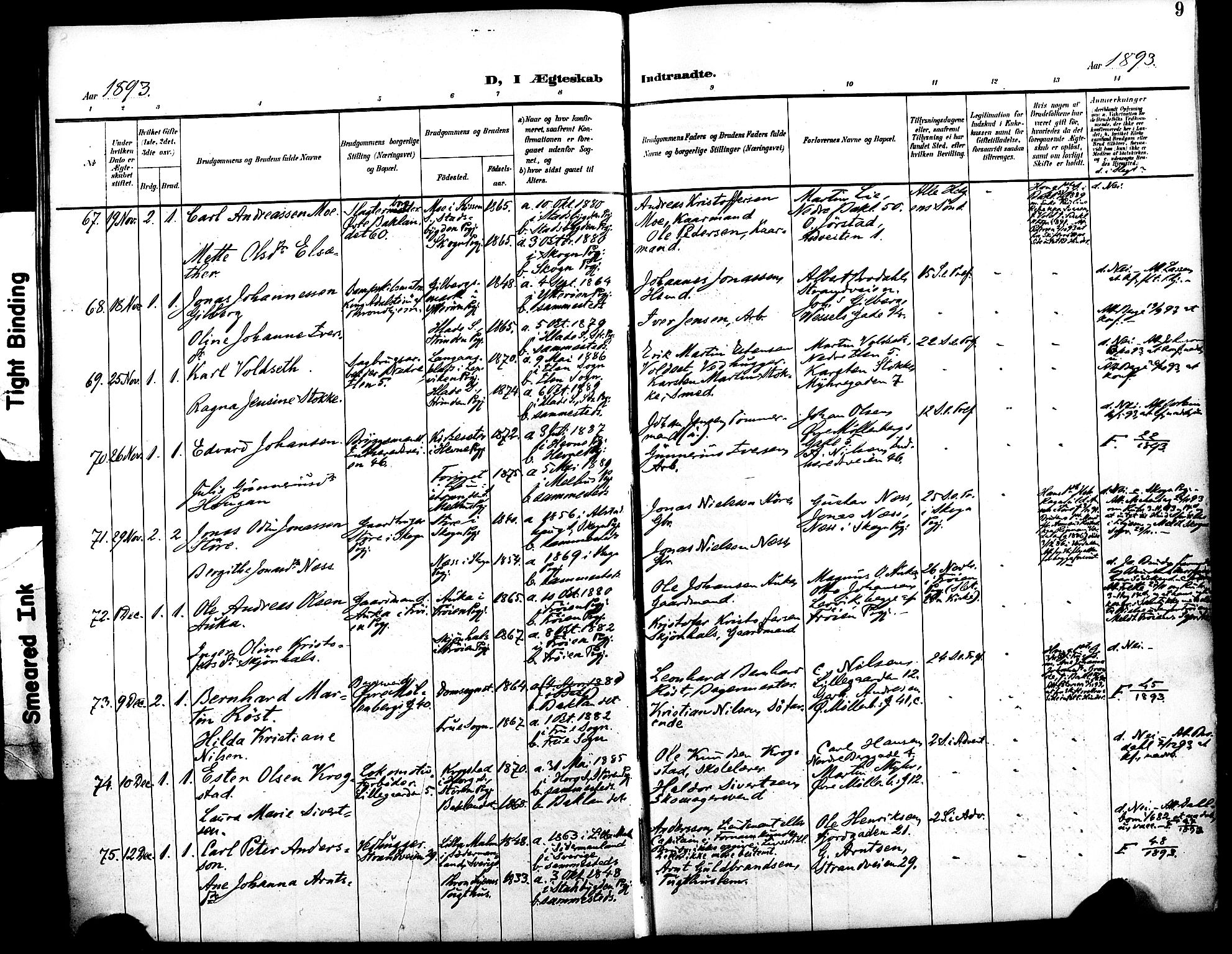 Ministerialprotokoller, klokkerbøker og fødselsregistre - Sør-Trøndelag, SAT/A-1456/604/L0198: Parish register (official) no. 604A19, 1893-1900, p. 9