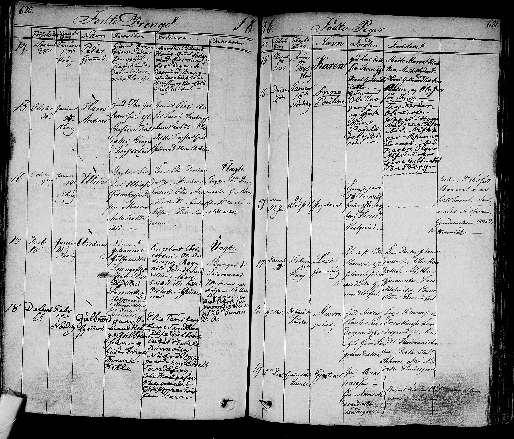 Norderhov kirkebøker, AV/SAKO-A-237/F/Fa/L0009: Parish register (official) no. 9, 1819-1837, p. 620-621