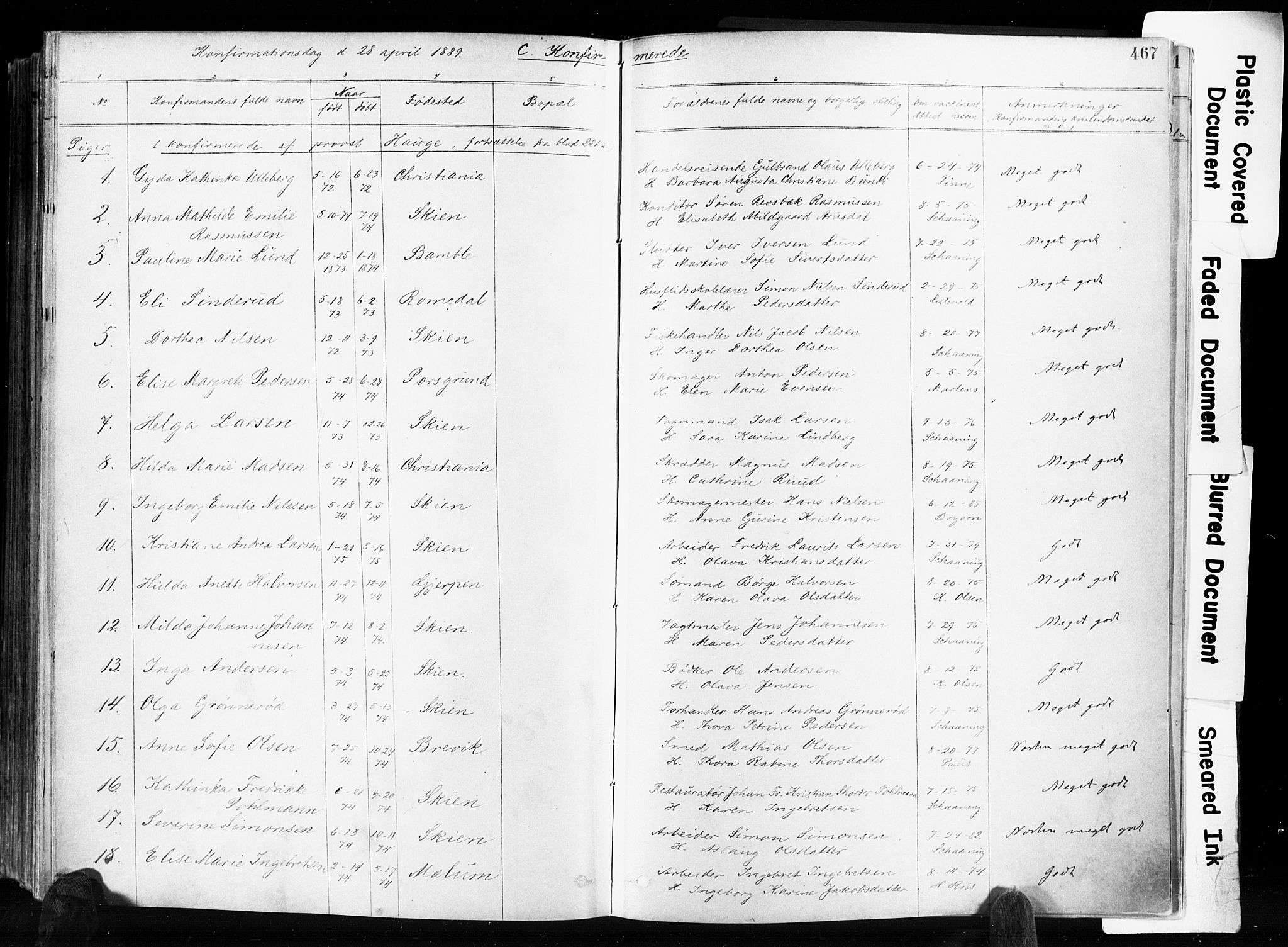 Skien kirkebøker, AV/SAKO-A-302/F/Fa/L0009: Parish register (official) no. 9, 1878-1890, p. 467