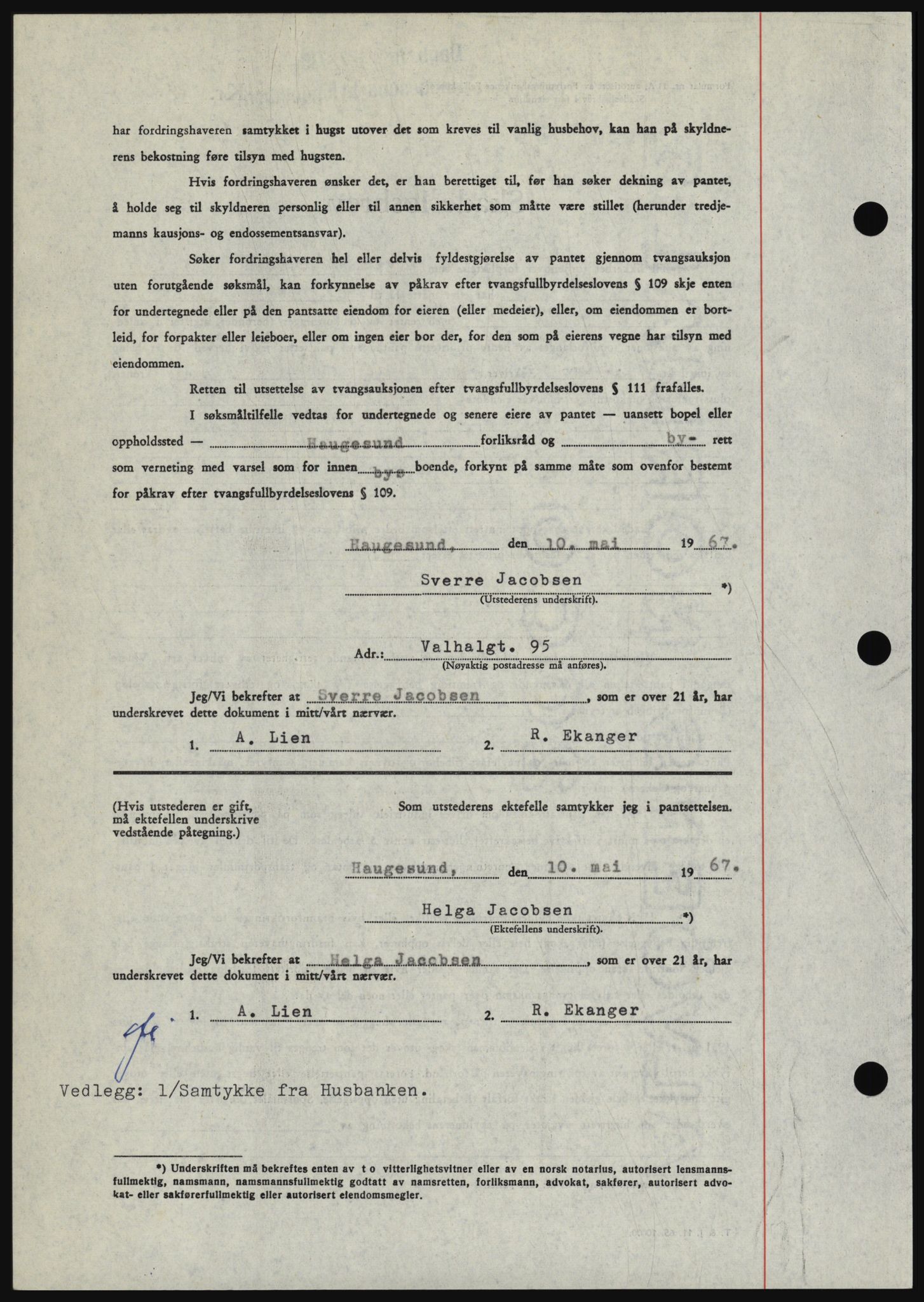 Haugesund tingrett, SAST/A-101415/01/II/IIC/L0056: Mortgage book no. B 56, 1966-1967, Diary no: : 1196/1967