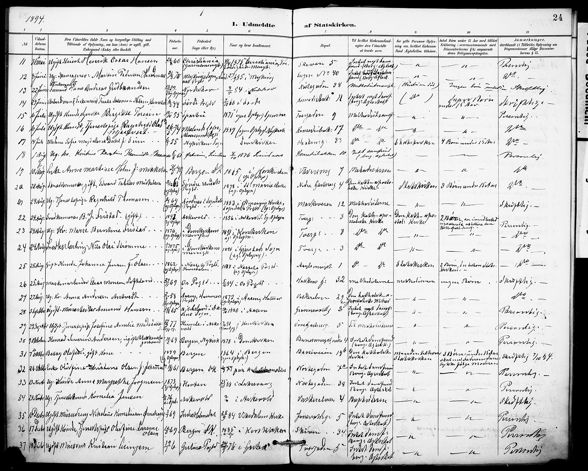 Domkirken sokneprestembete, AV/SAB-A-74801/H/Haa: Parish register (official) no. I 1, 1887-1908, p. 24