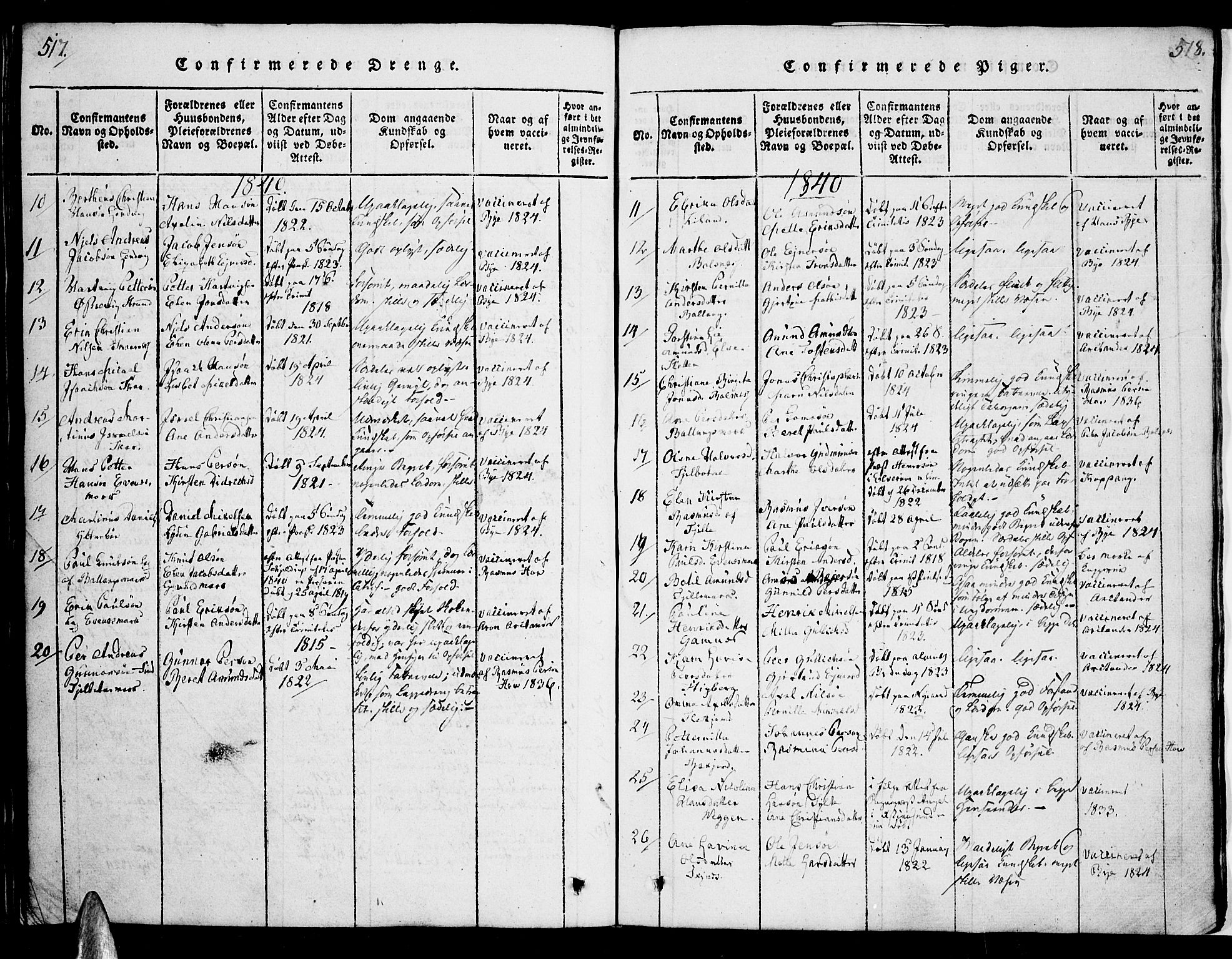 Ministerialprotokoller, klokkerbøker og fødselsregistre - Nordland, SAT/A-1459/863/L0894: Parish register (official) no. 863A06, 1821-1851, p. 517-518