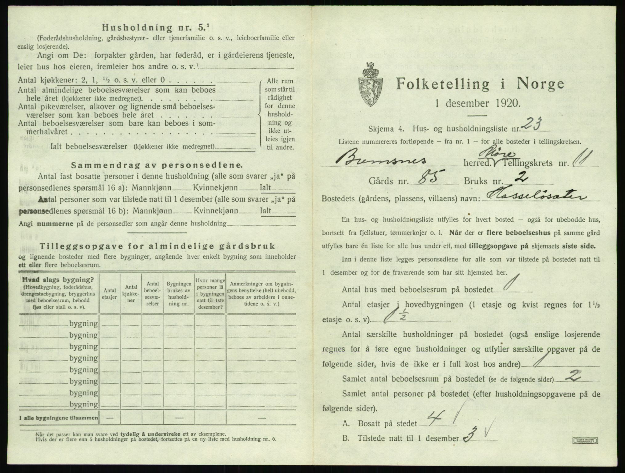 SAT, 1920 census for Bremsnes, 1920, p. 1327