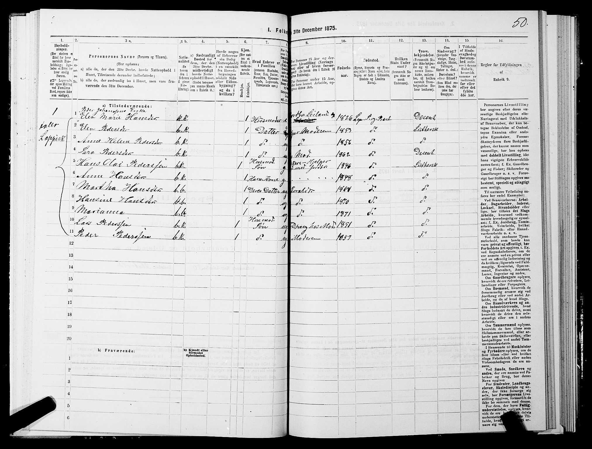 SATØ, 1875 census for 1938P Lyngen, 1875, p. 3050